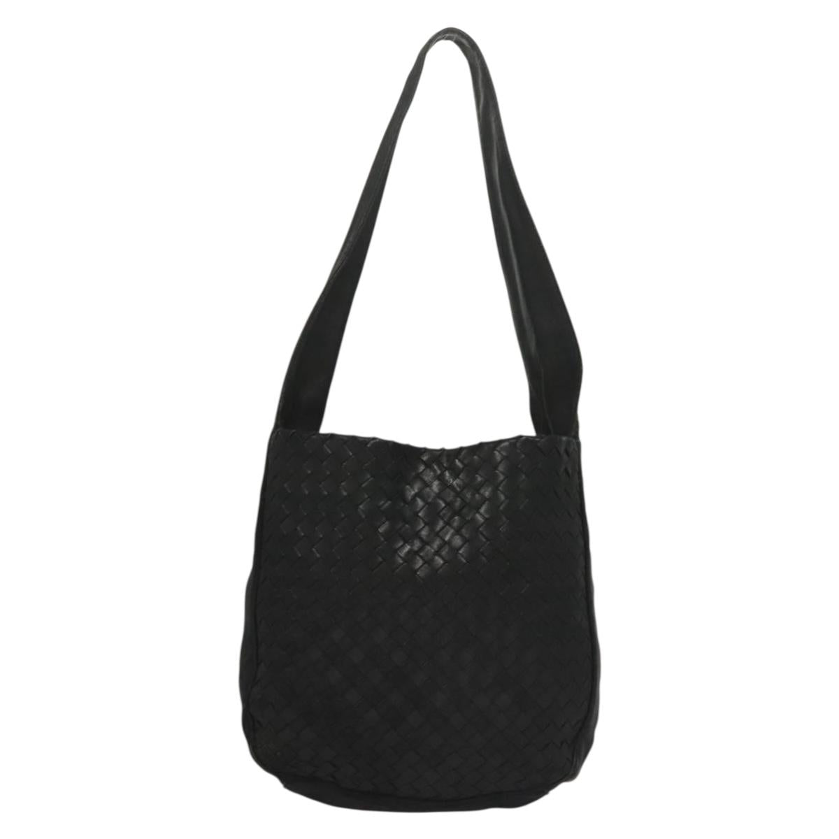 BOTTEGA VENETA INTRECCIATO Shoulder Bag Leather Black Auth bs27424