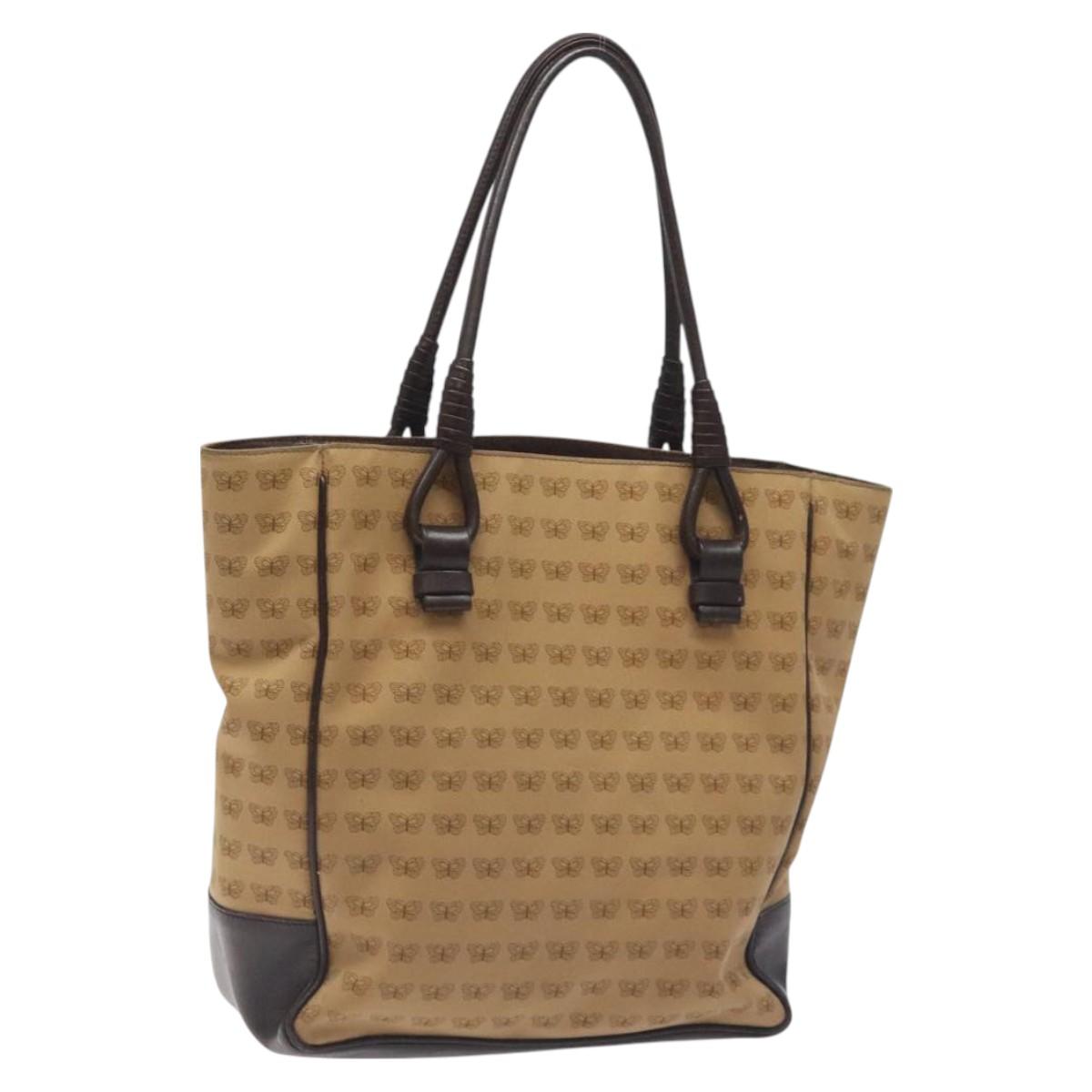 BOTTEGA VENETA Tote Bag Canvas Beige Gold Auth bs27425