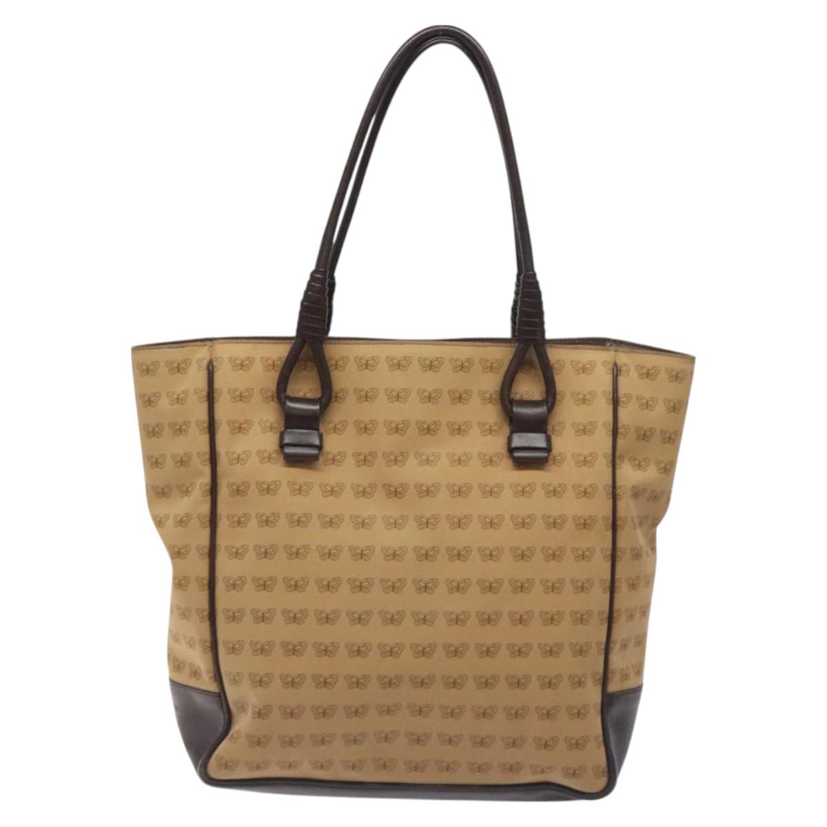 BOTTEGA VENETA Tote Bag Canvas Beige Gold Auth bs27425
