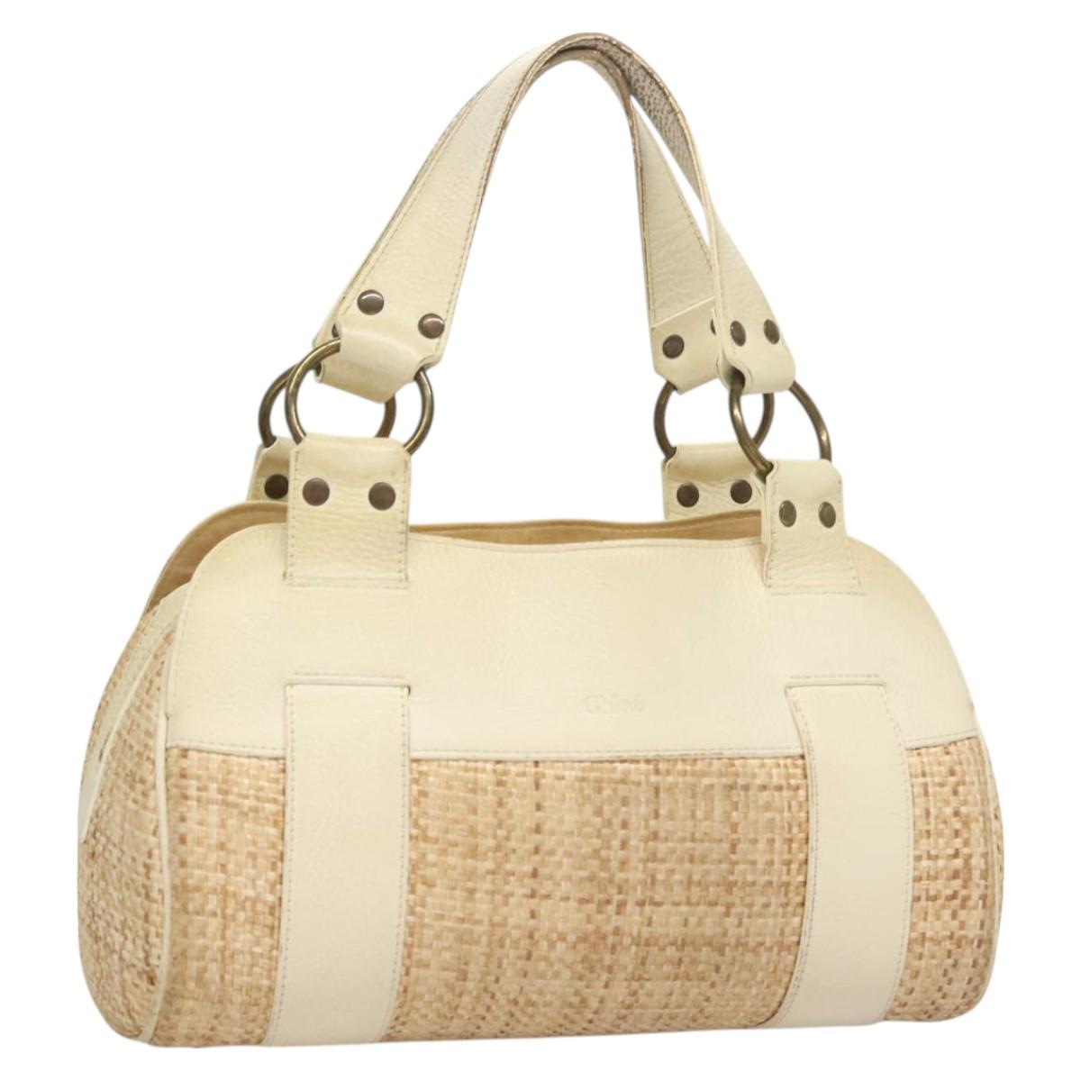 Chloe Hand Bag Raffia Beige White Auth bs27427