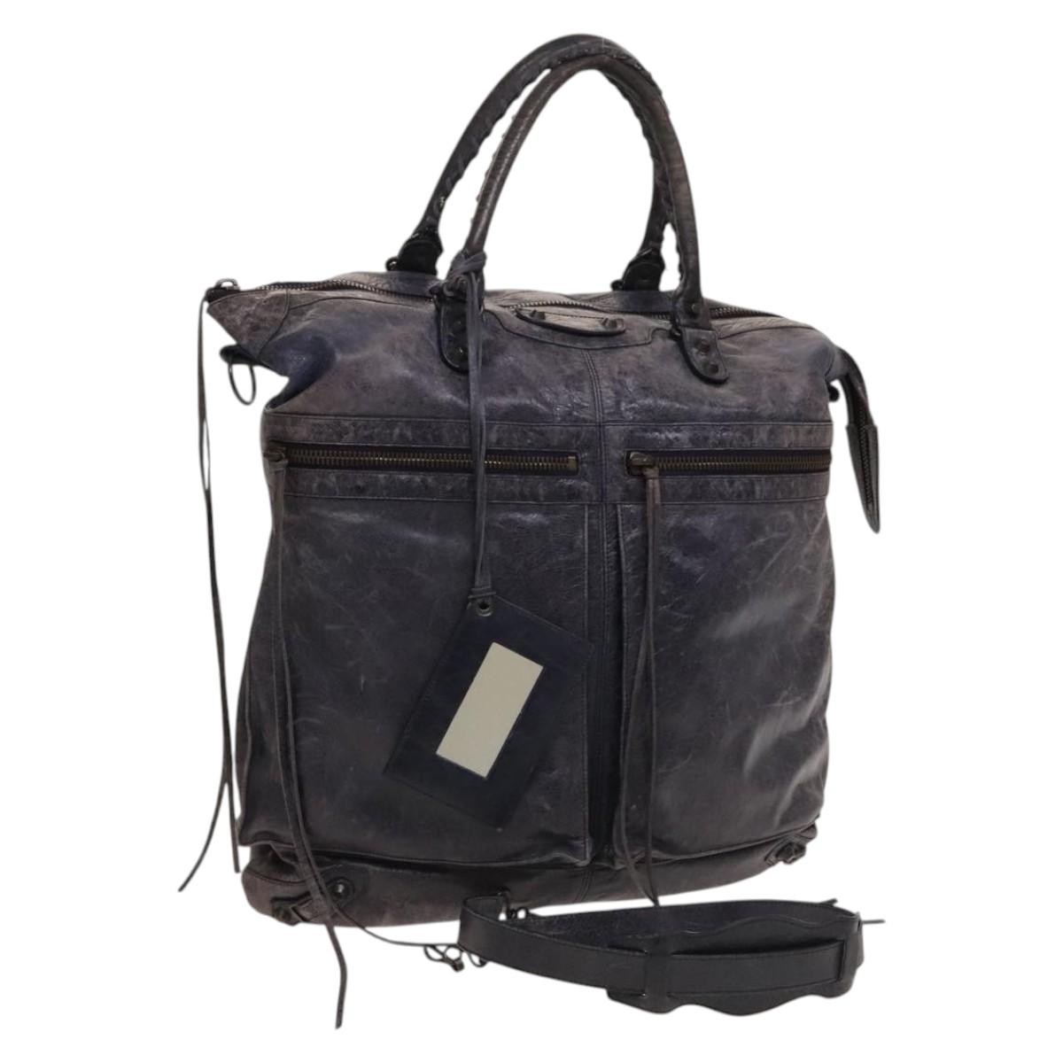BALENCIAGA Classic Square Tote Bag Leather Purple Auth bs27429