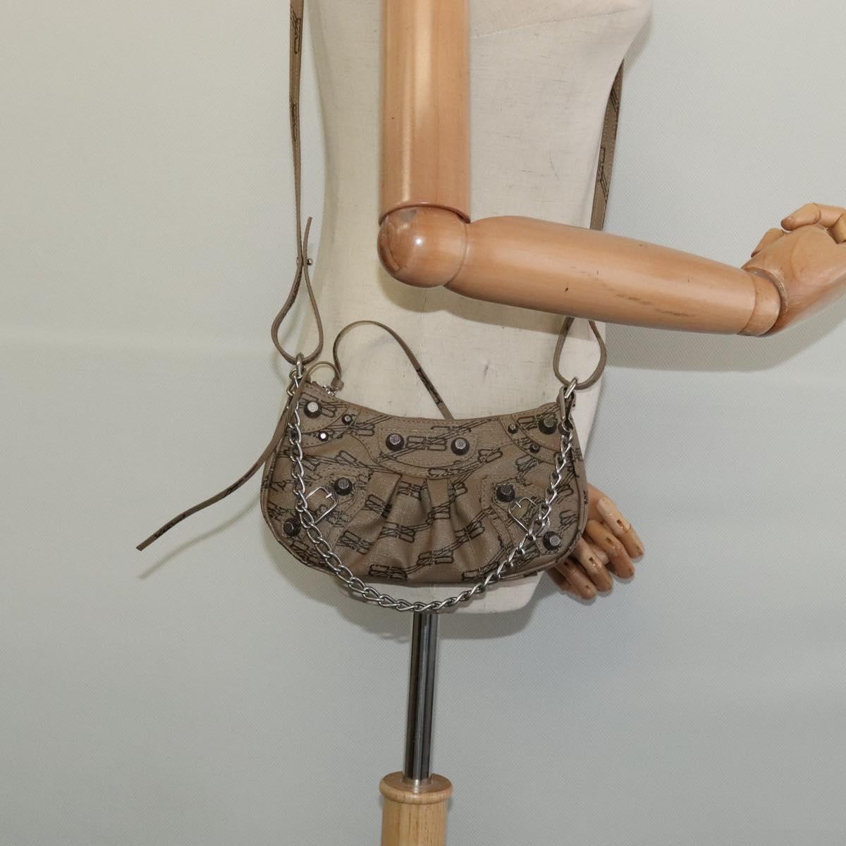 BALENCIAGA Chain Le Cagoule Mini Shoulder Bag Leather Beige Silver Auth bs27430