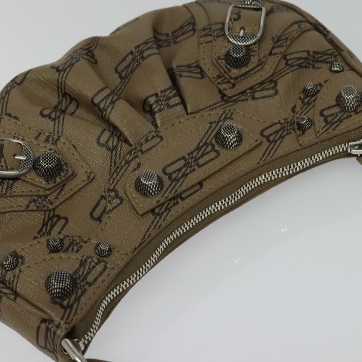 BALENCIAGA Chain Le Cagoule Mini Shoulder Bag Leather Beige Silver Auth bs27430