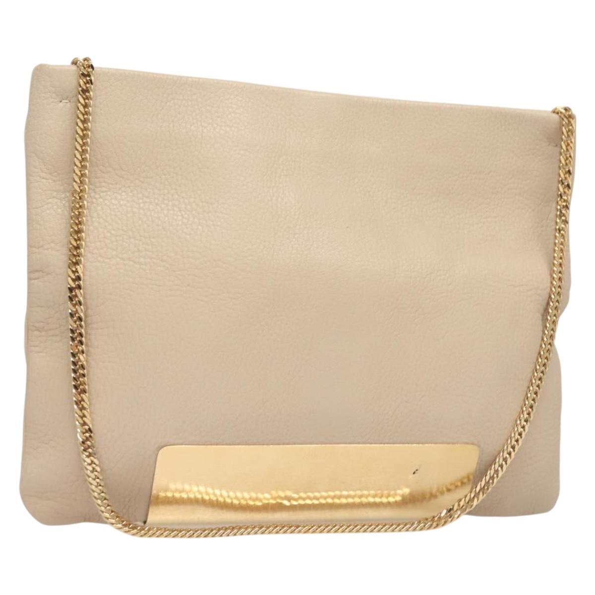 Jimmy Choo Chain Shoulder Bag Leather Beige Gold Auth bs27431