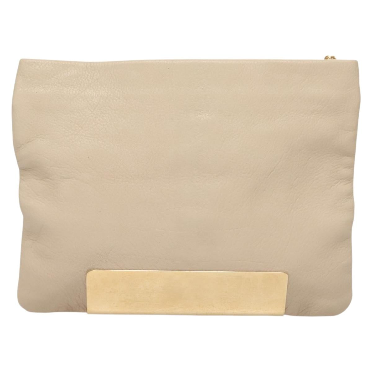 Jimmy Choo Chain Shoulder Bag Leather Beige Gold Auth bs27431