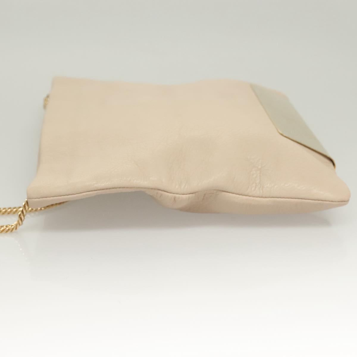 Jimmy Choo Chain Shoulder Bag Leather Beige Gold Auth bs27431