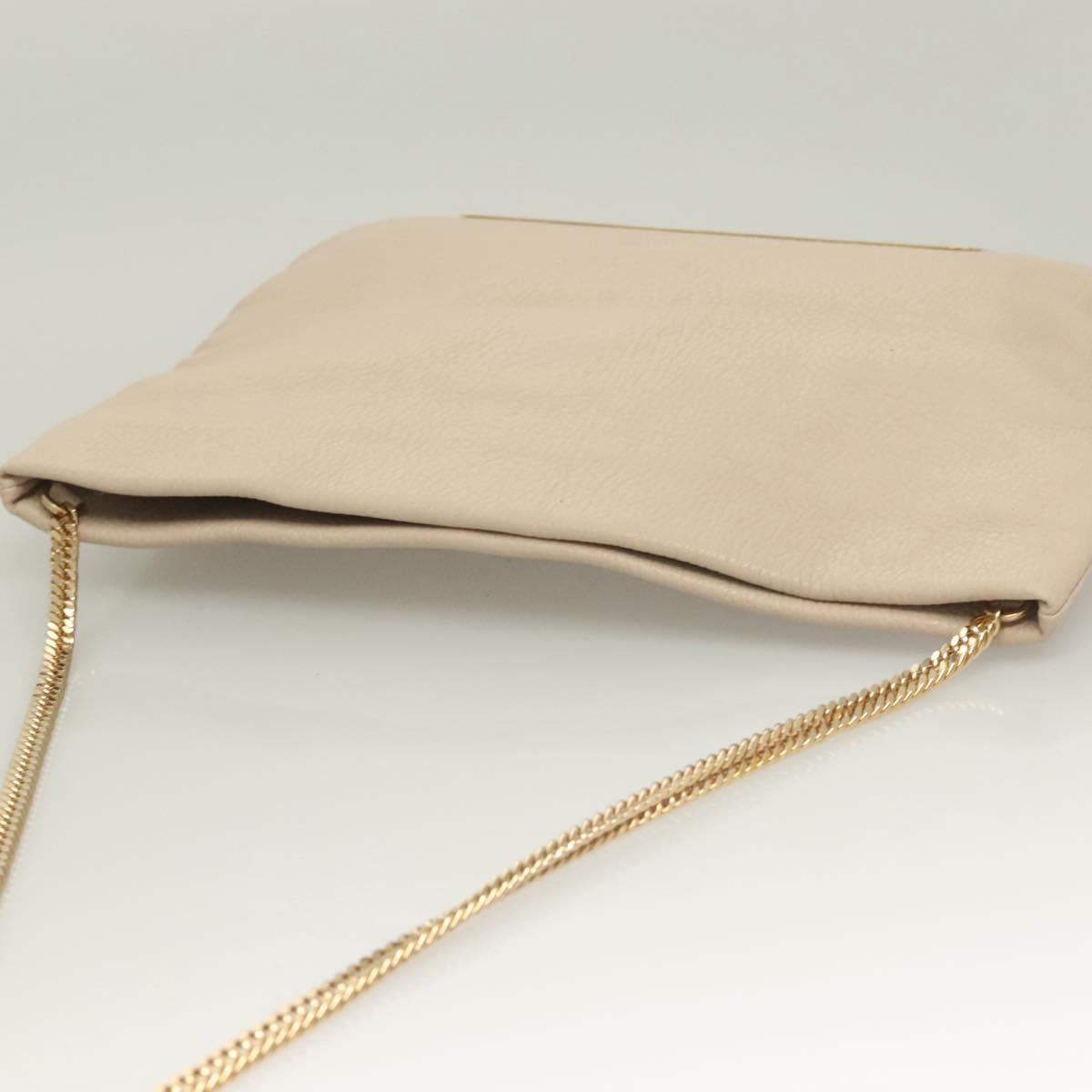 Jimmy Choo Chain Shoulder Bag Leather Beige Gold Auth bs27431