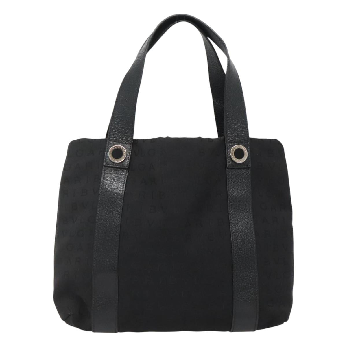 BVLGARI Logo Mania Tote Bag Canvas Black Silver Auth bs27433