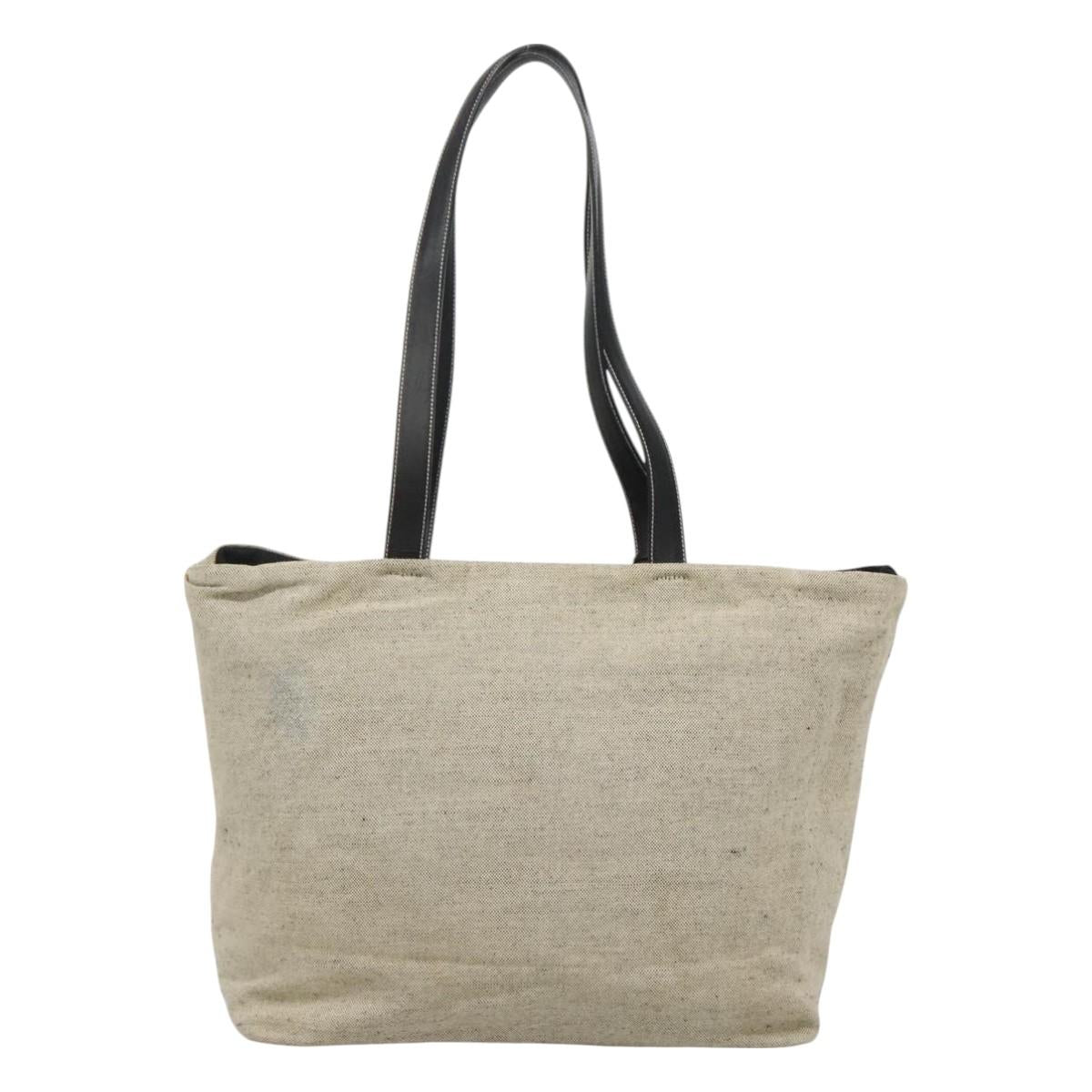 PRADA Sports Tote Bag Canvas Beige Silver Auth bs27440