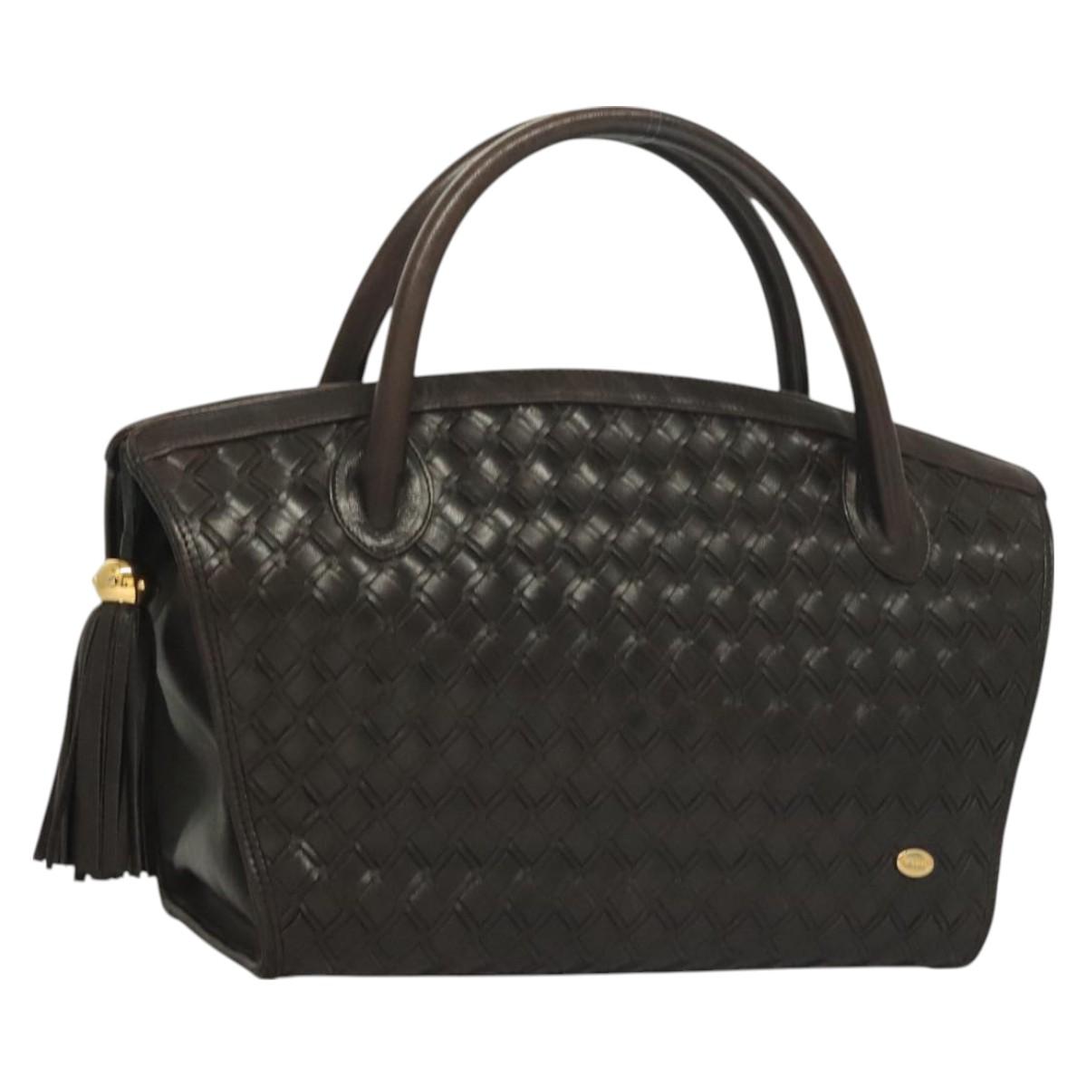 BALLY Hand Bag Leather Brown Gold Auth bs27443