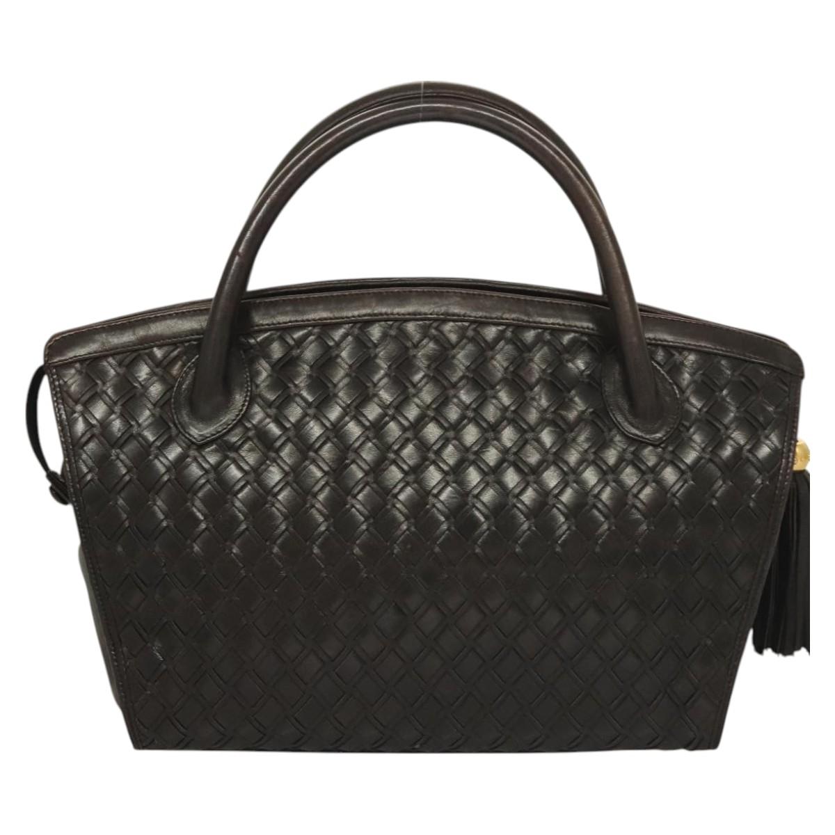 BALLY Hand Bag Leather Brown Gold Auth bs27443