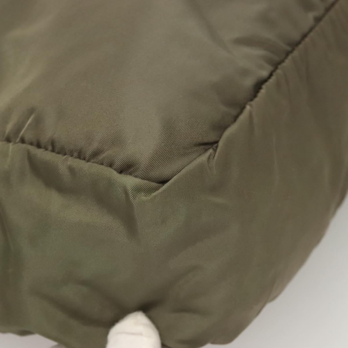 PRADA Tote Bag Nylon Khaki Silver Auth bs27455