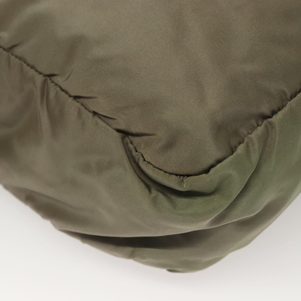 PRADA Tote Bag Nylon Khaki Silver Auth bs27455