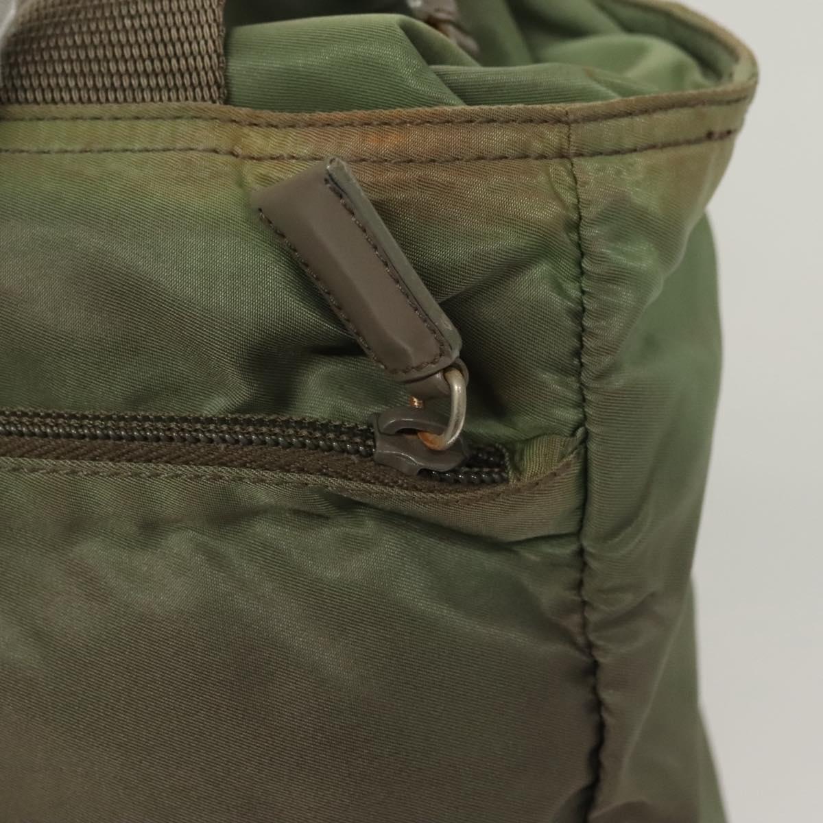 PRADA Tote Bag Nylon Khaki Silver Auth bs27455