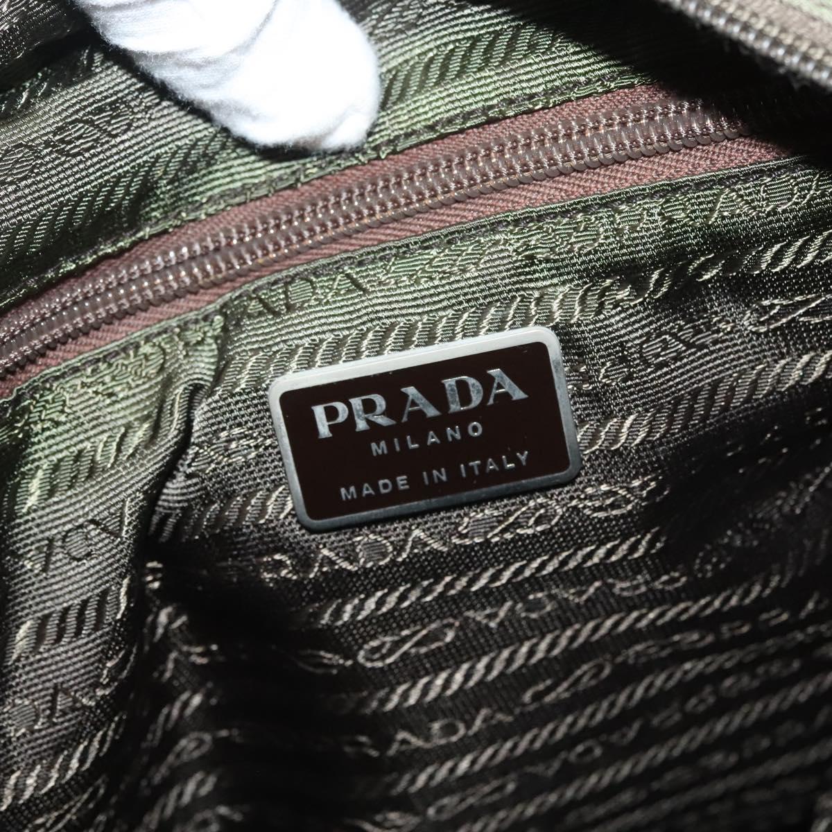 PRADA Tote Bag Nylon Khaki Silver Auth bs27455
