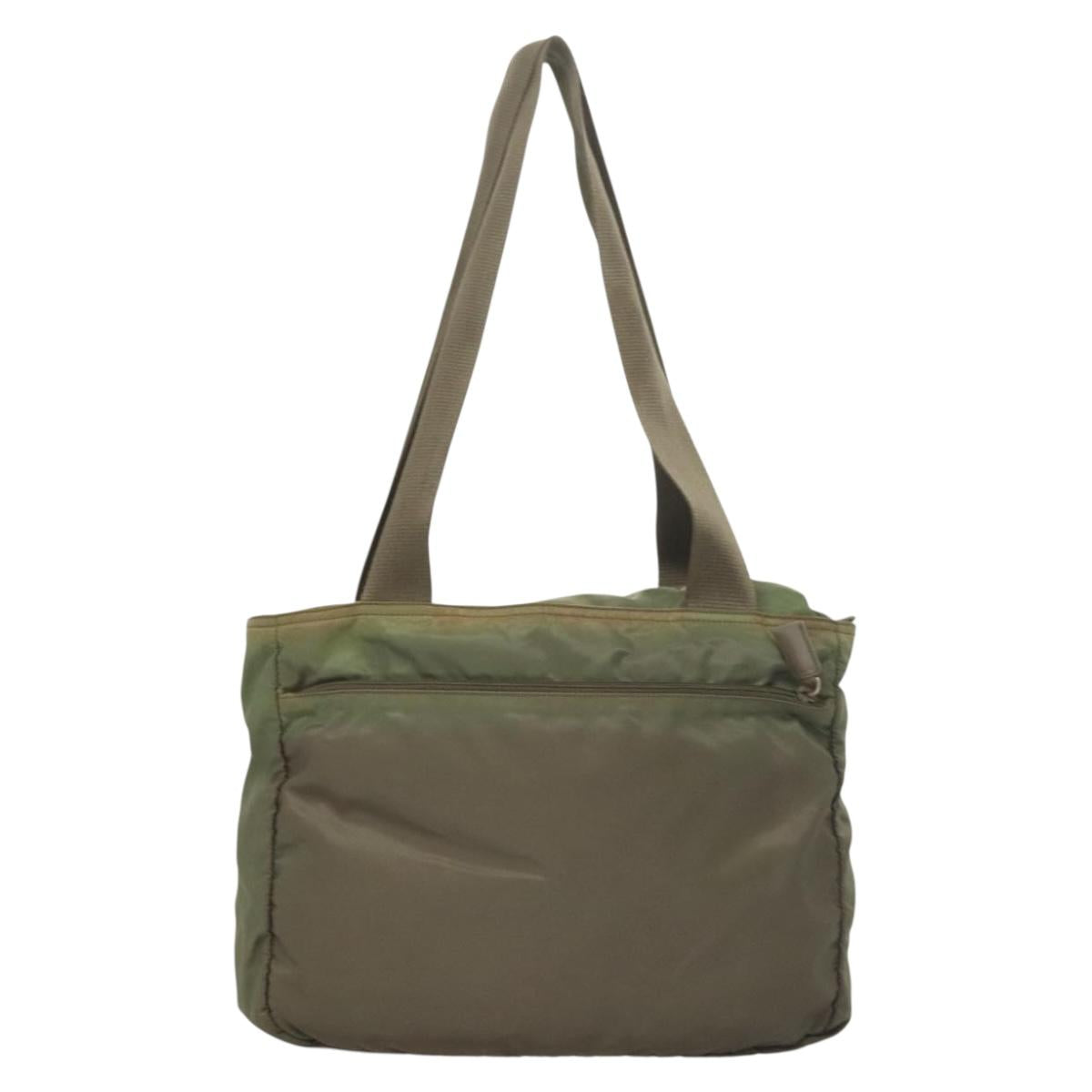 PRADA Tote Bag Nylon Khaki Silver Auth bs27455