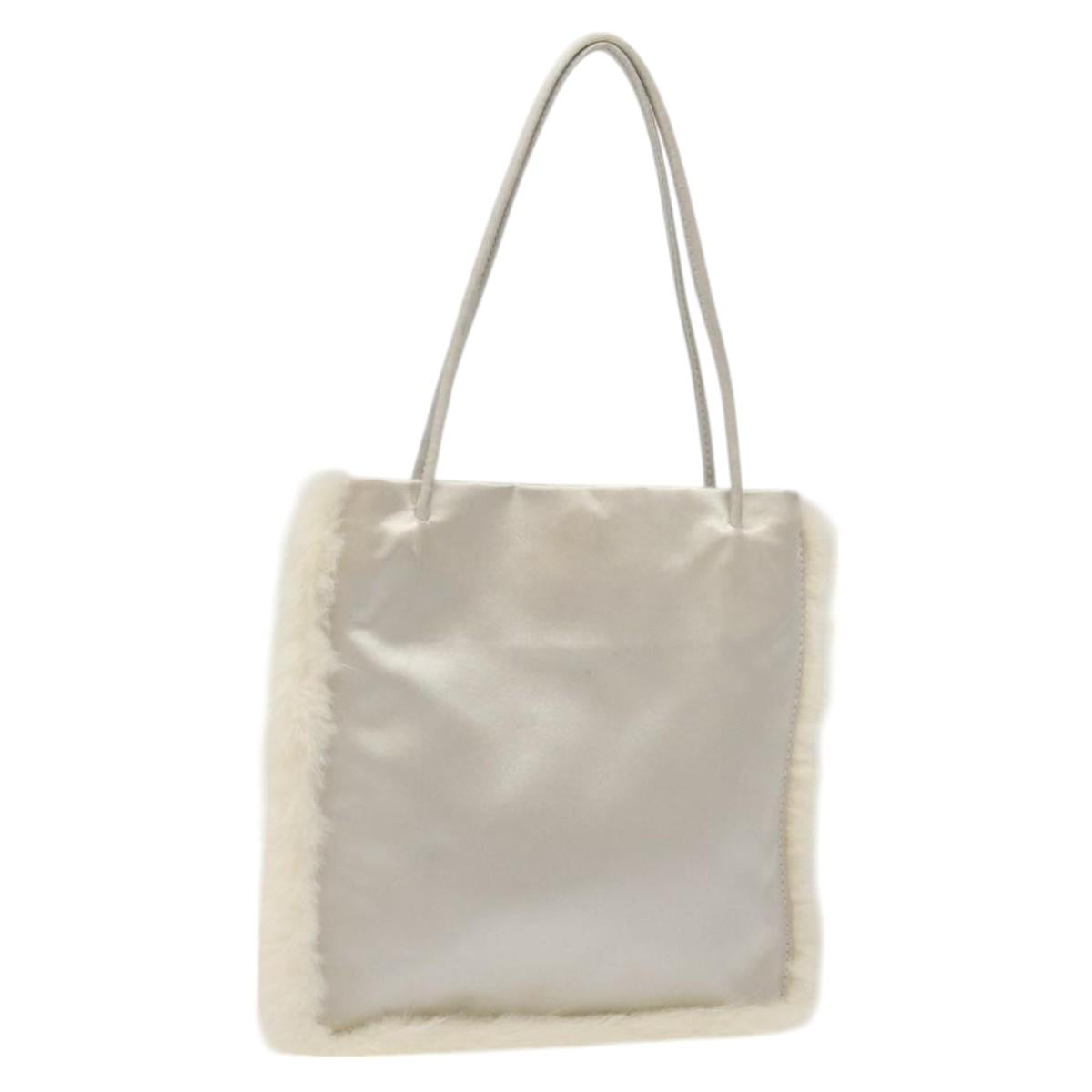 PRADA Hand Bag Satin Silver Auth bs27460