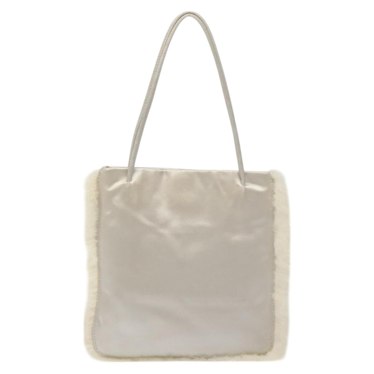 PRADA Hand Bag Satin Silver Auth bs27460