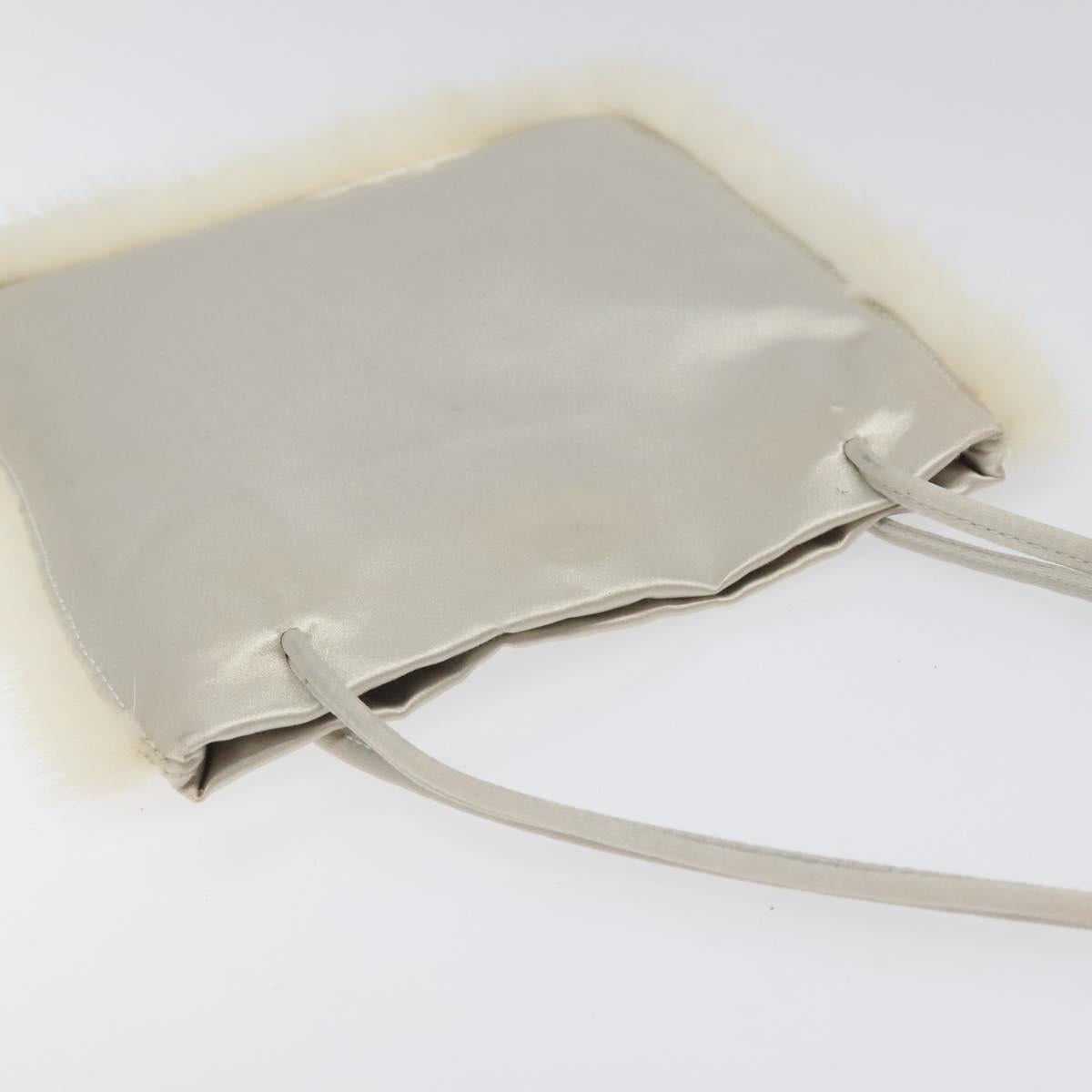 PRADA Hand Bag Satin Silver Auth bs27460