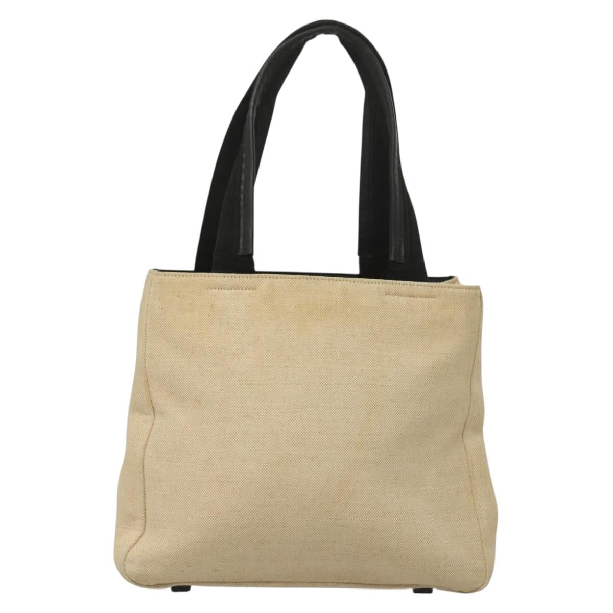 PRADA Sports Tote Bag Canvas Beige Black Auth bs27461
