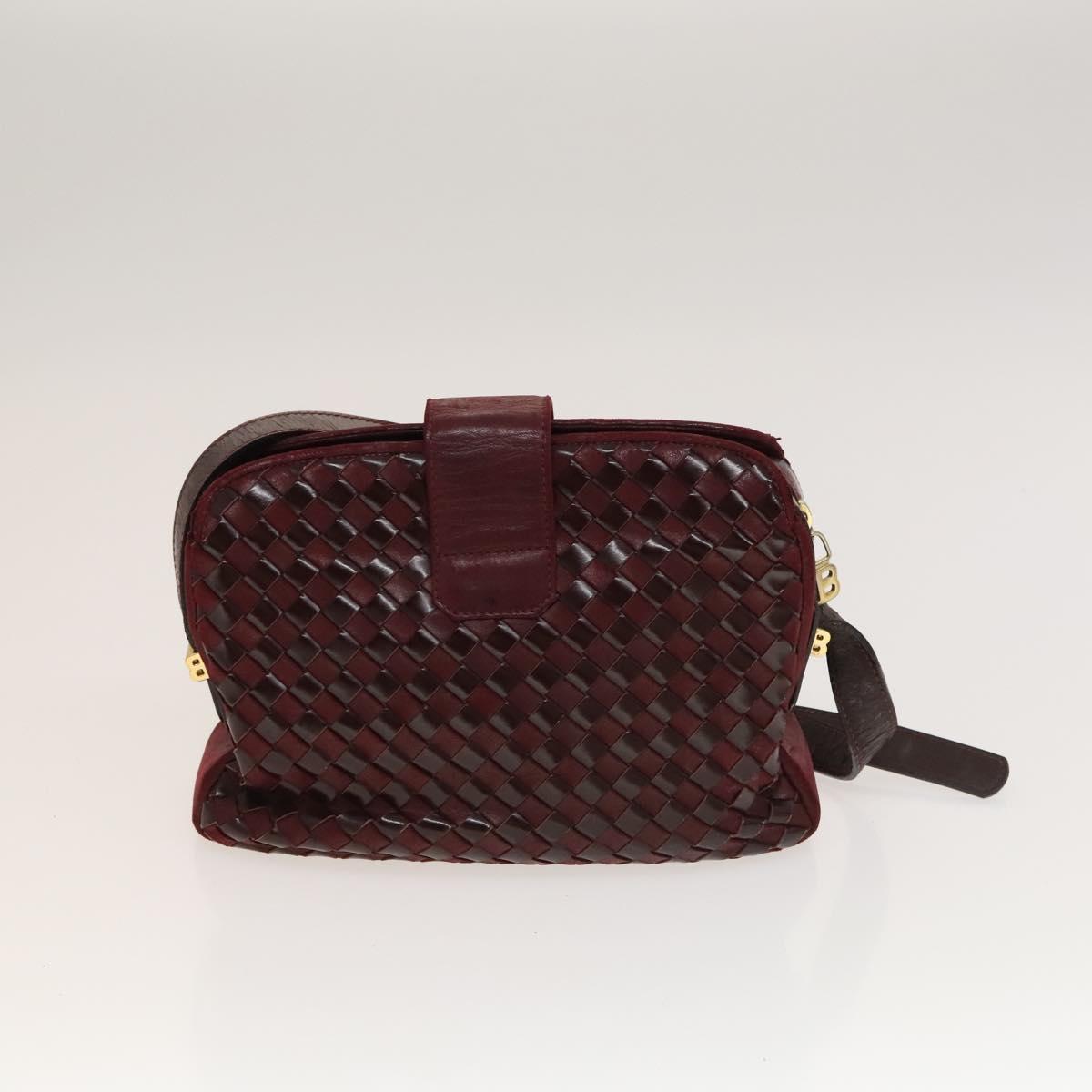 BALLY Shoulder Bag Canvas Leather 3Set Bordeaux Black white Auth bs27462