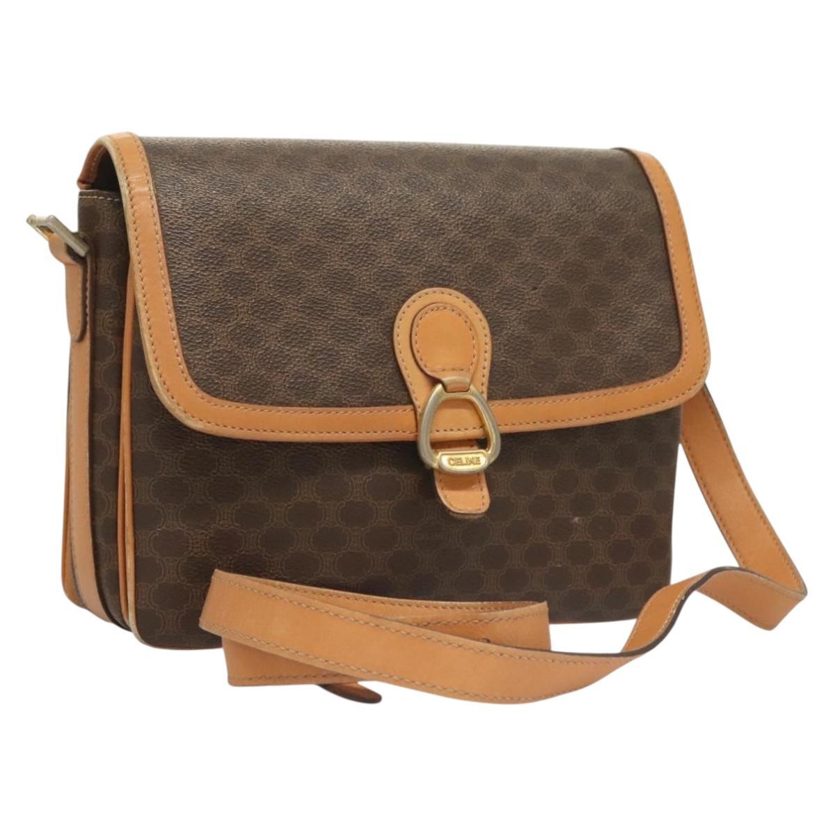 CELINE Macadam Canvas Shoulder Bag PVC Leather Brown Gold Auth bs27481