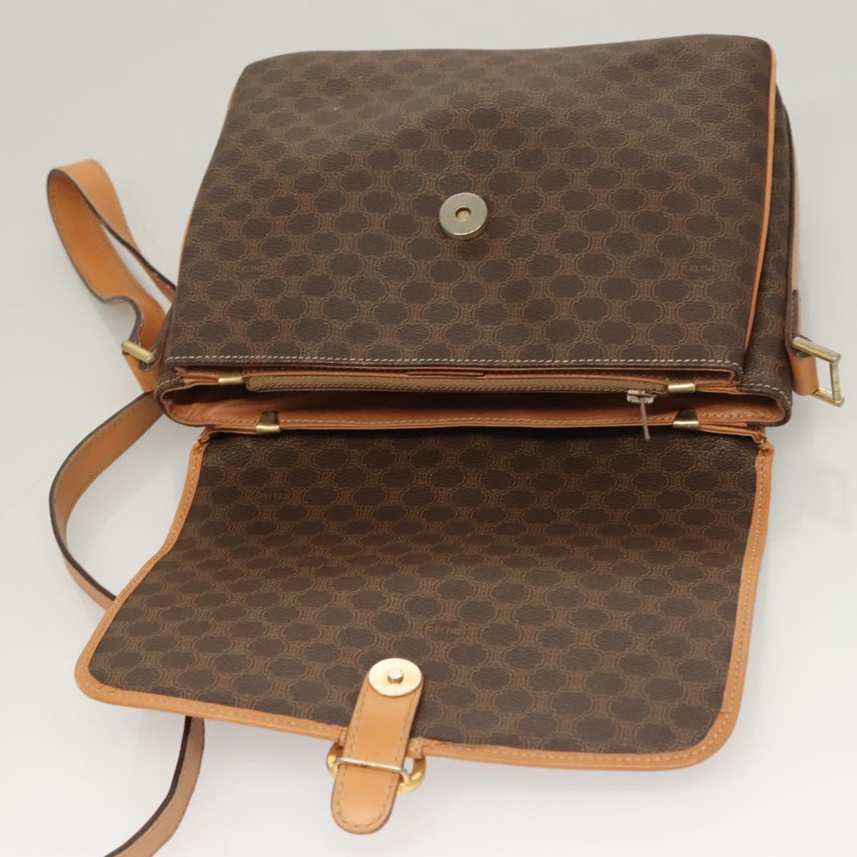 CELINE Macadam Canvas Shoulder Bag PVC Leather Brown Gold Auth bs27481