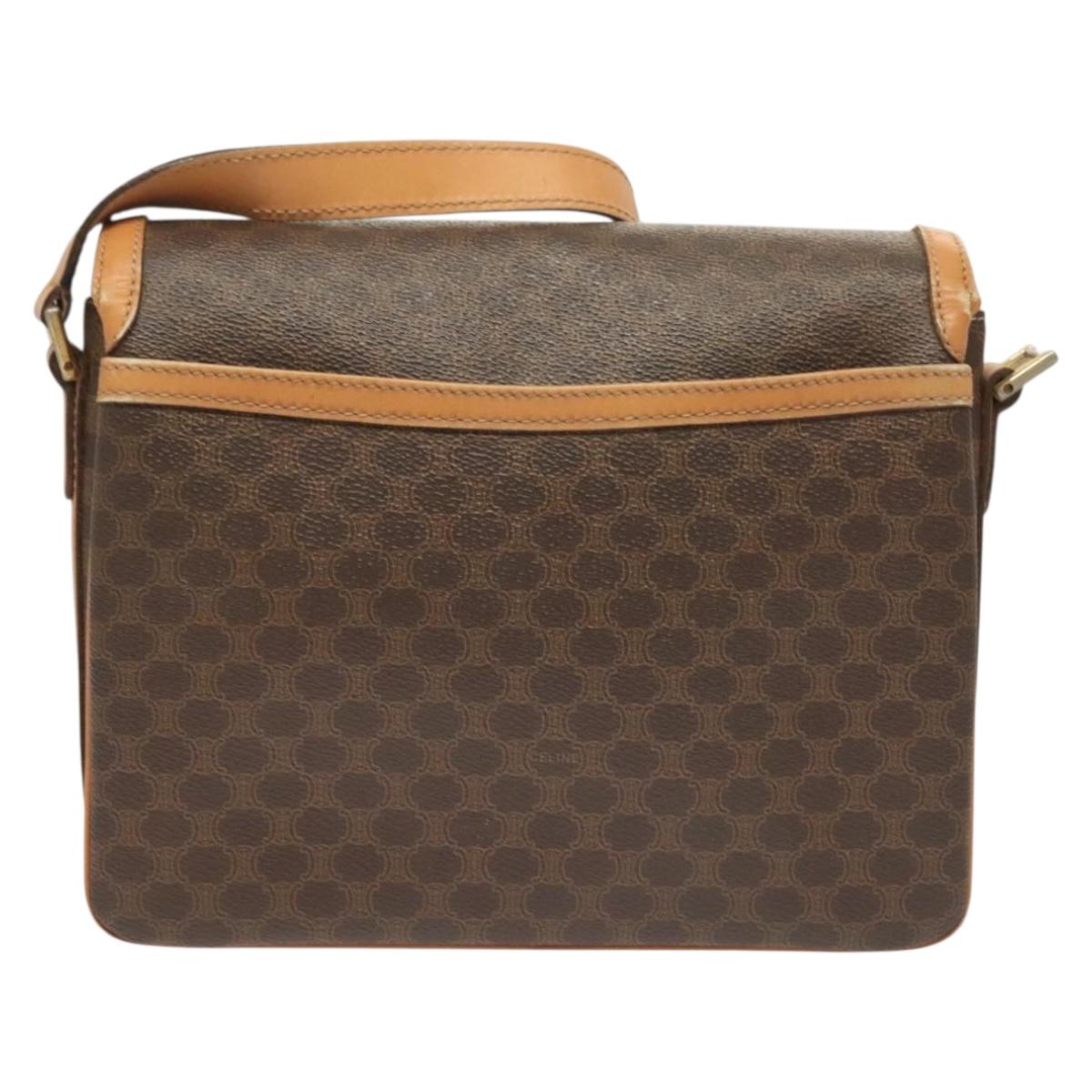 CELINE Macadam Canvas Shoulder Bag PVC Leather Brown Gold Auth bs27481