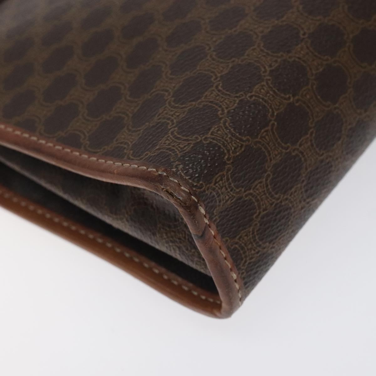 CELINE Macadam Canvas Clutch Bag PVC Leather Brown Gold Auth bs27482