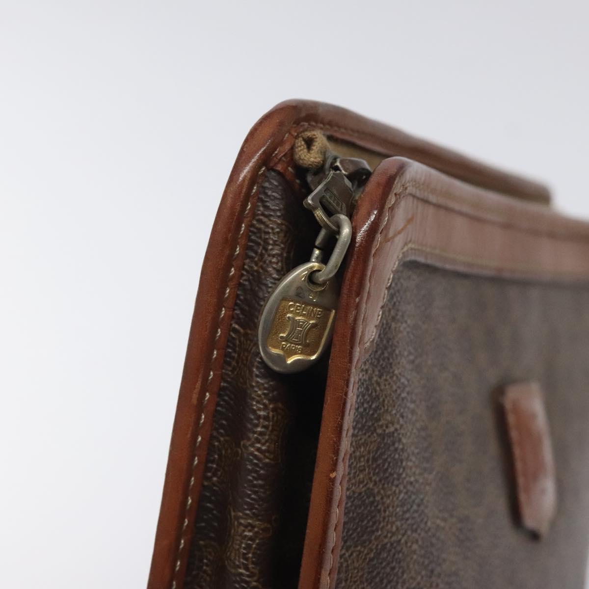 CELINE Macadam Canvas Clutch Bag PVC Leather Brown Gold Auth bs27482