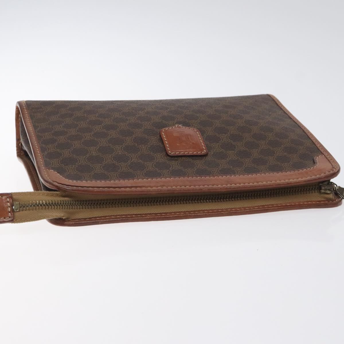 CELINE Macadam Canvas Clutch Bag PVC Leather Brown Gold Auth bs27482