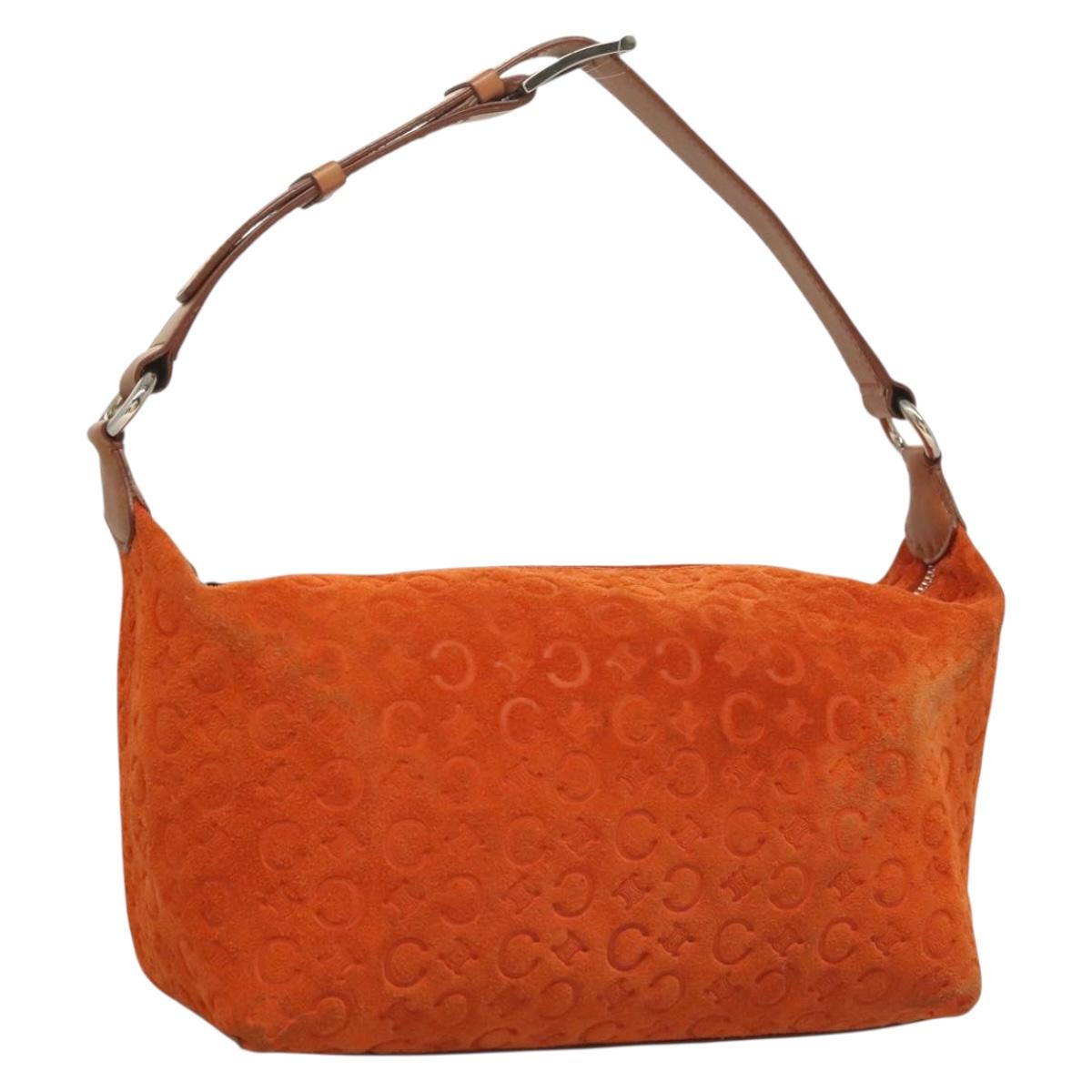 CELINE C Macadam Canvas Hand Bag Suede Orange Silver Auth bs27483