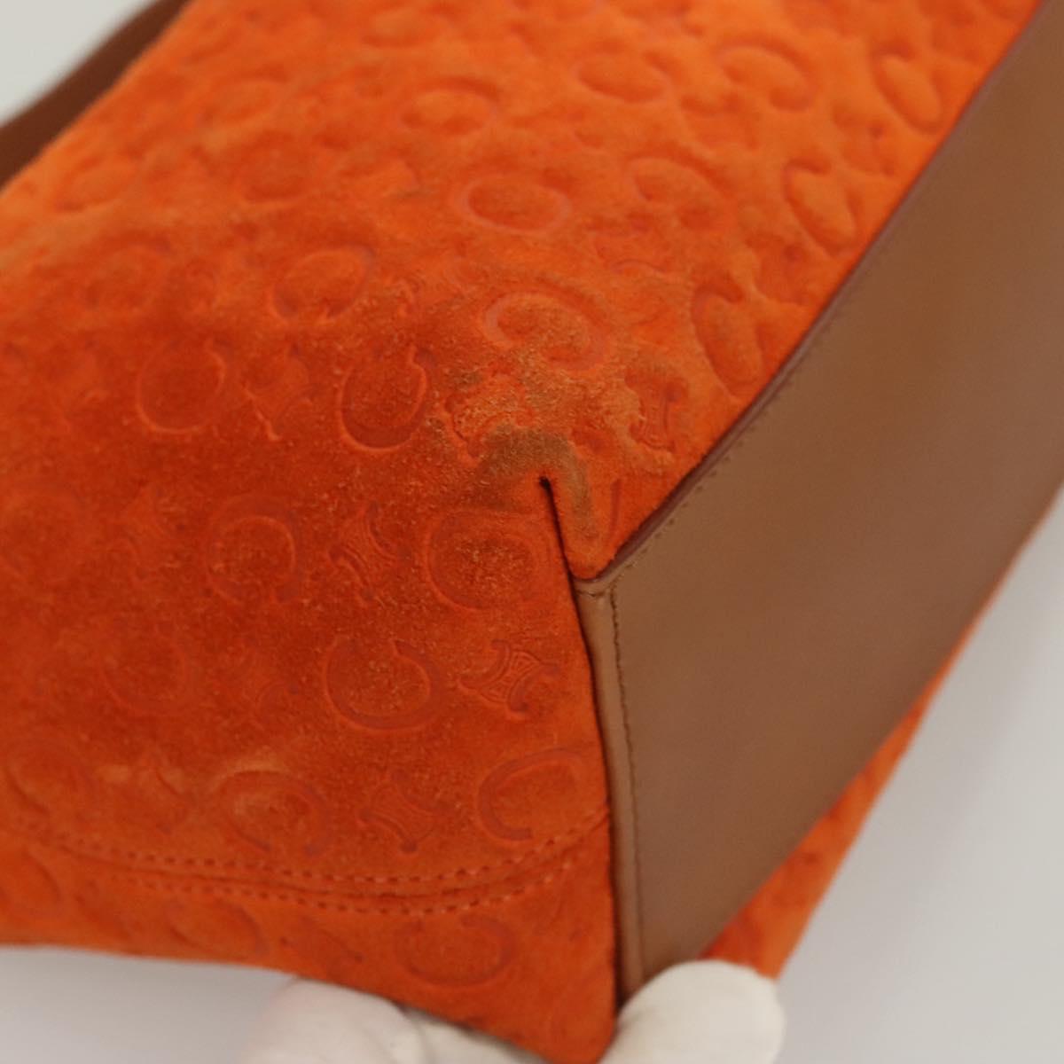 CELINE C Macadam Canvas Hand Bag Suede Orange Silver Auth bs27483