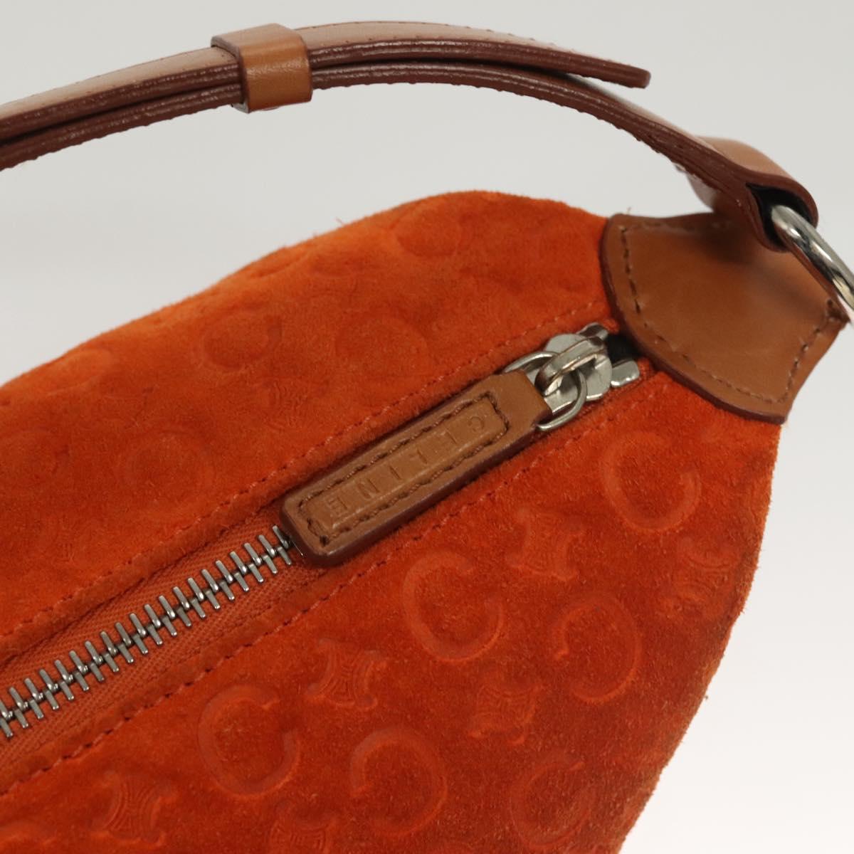 CELINE C Macadam Canvas Hand Bag Suede Orange Silver Auth bs27483
