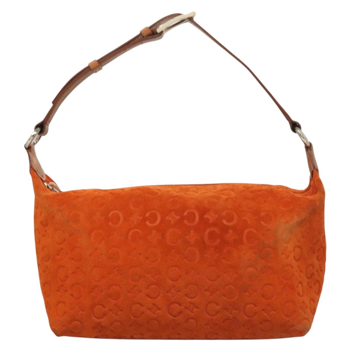 CELINE C Macadam Canvas Hand Bag Suede Orange Silver Auth bs27483