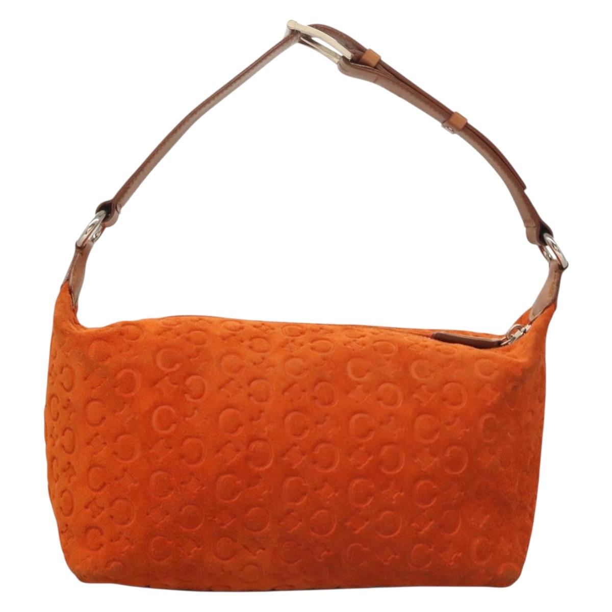 CELINE C Macadam Canvas Hand Bag Suede Orange Silver Auth bs27483
