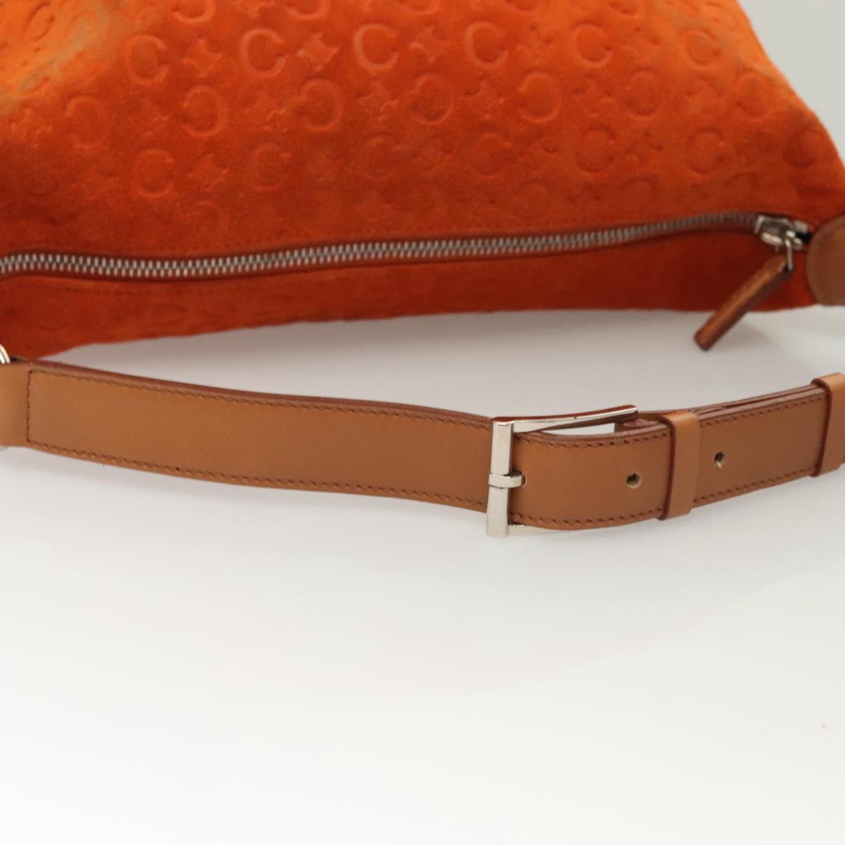 CELINE C Macadam Canvas Hand Bag Suede Orange Silver Auth bs27483