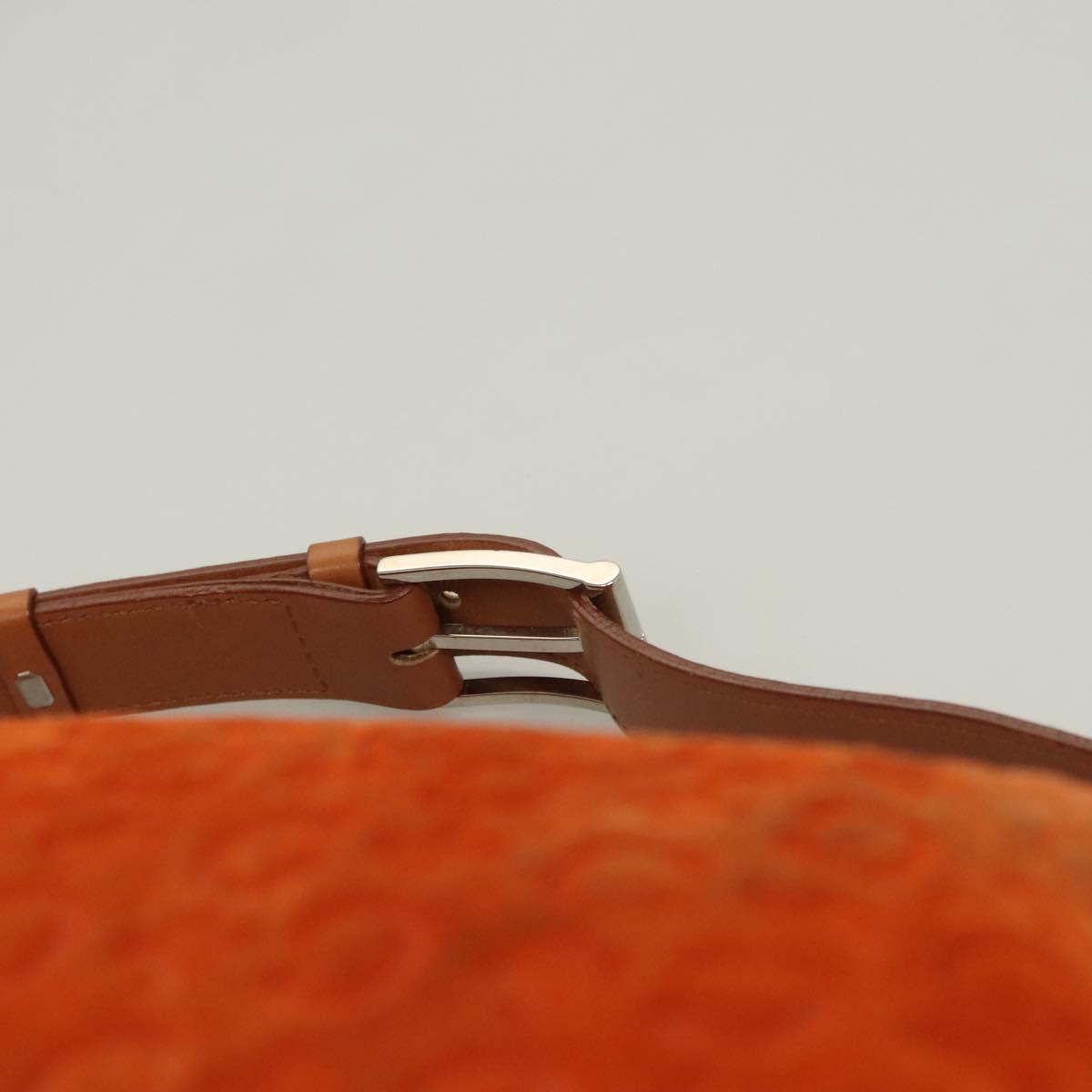 CELINE C Macadam Canvas Hand Bag Suede Orange Silver Auth bs27483