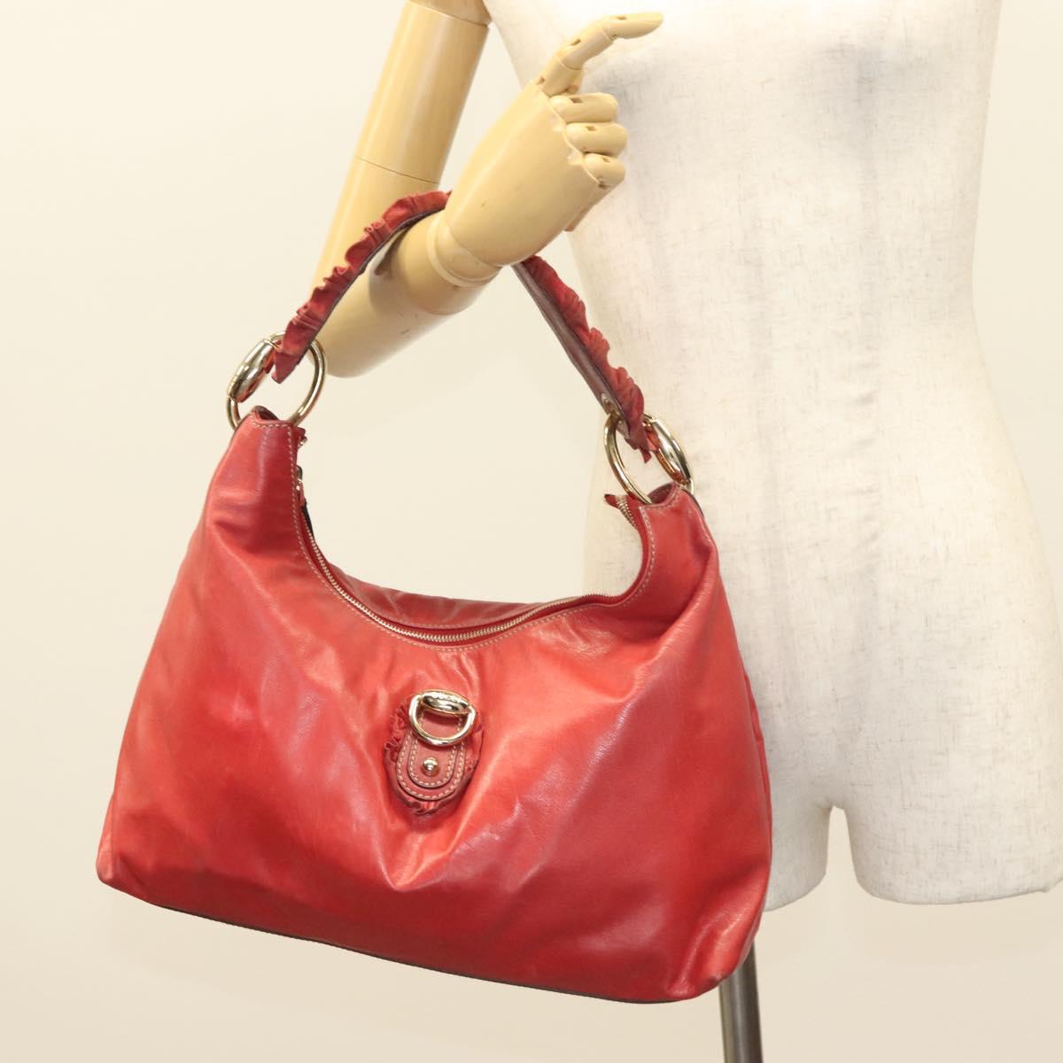 GUCCI Shoulder Bag Leather Red Gold 189840 001364 Auth bs27504