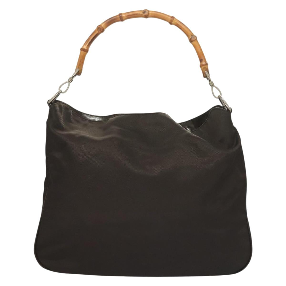 GUCCI Bamboo Hand Bag Nylon 2way Brown Silver 001 1553 1577 Auth bs27505