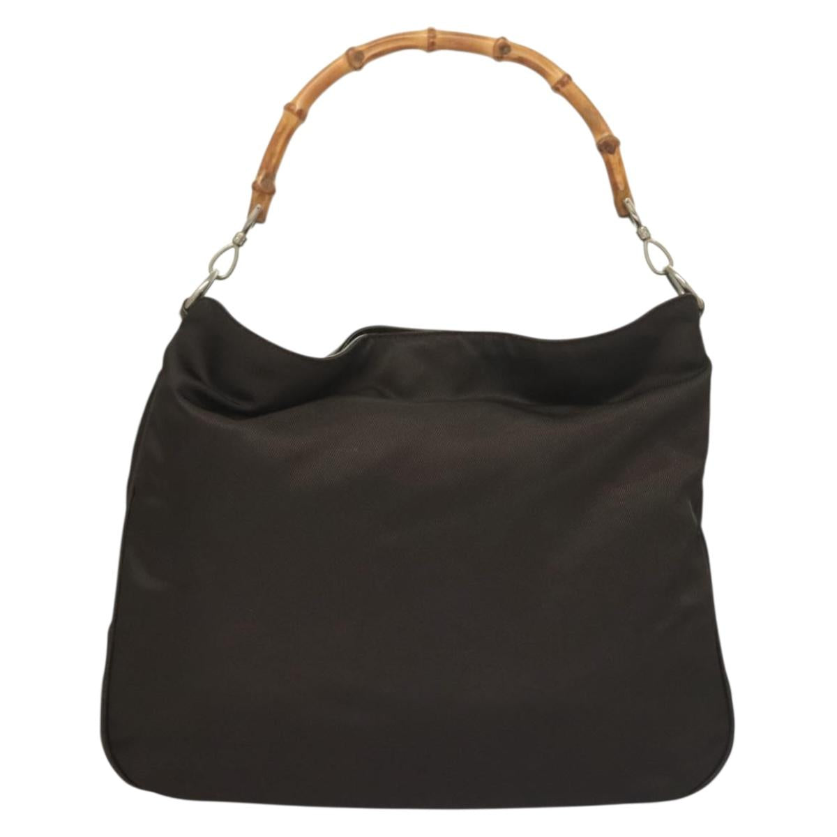 GUCCI Bamboo Hand Bag Nylon 2way Brown Silver 001 1553 1577 Auth bs27505