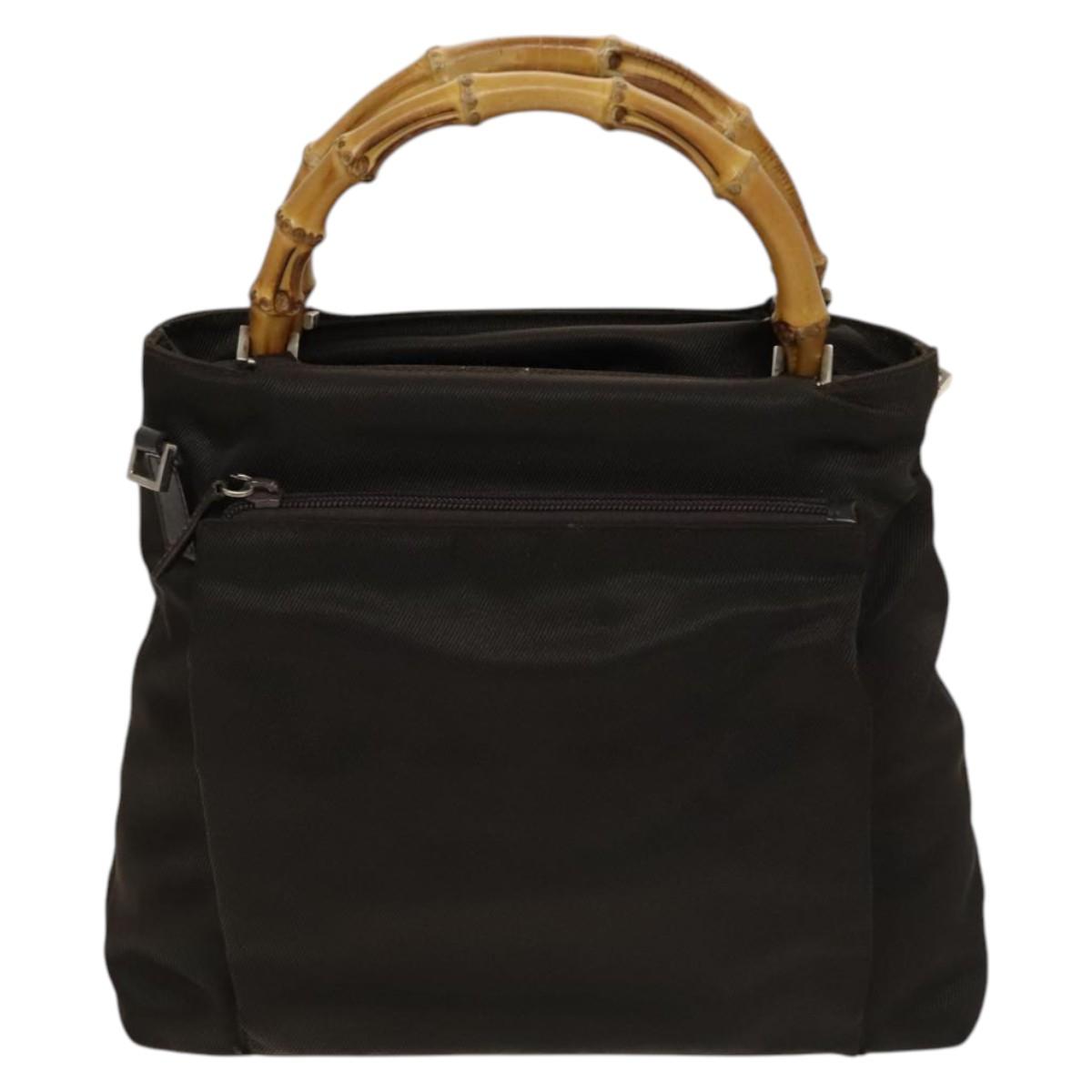 GUCCI Bamboo Hand Bag Nylon 2way Brown Silver 002 2058 0508 5 Auth bs27506