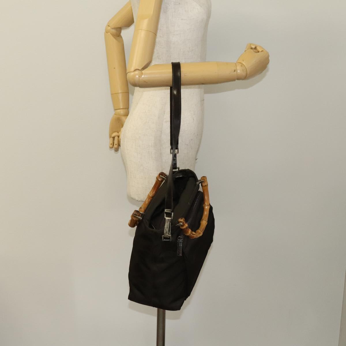 GUCCI Bamboo Hand Bag Nylon 2way Brown Silver 002 2058 0508 5 Auth bs27506