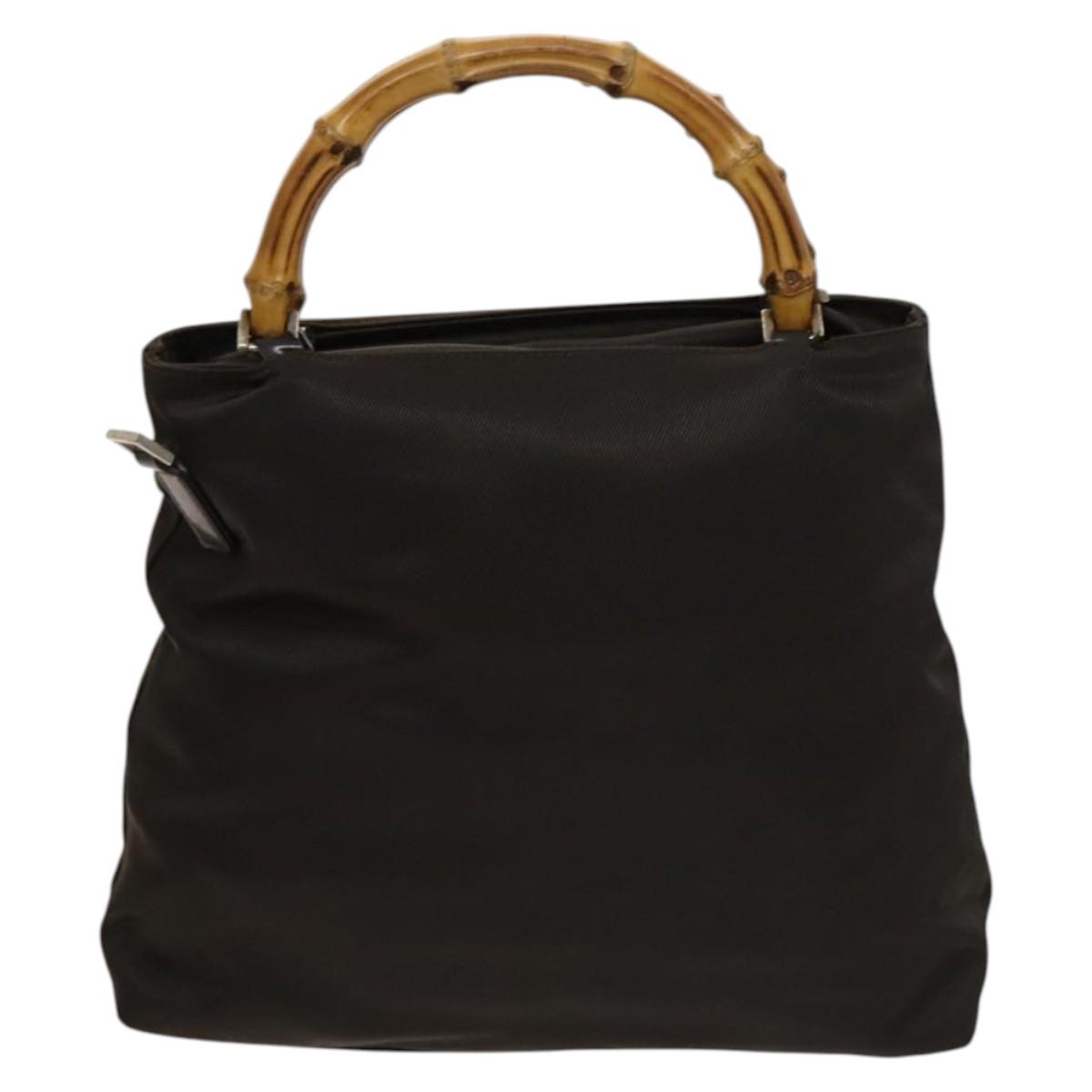 GUCCI Bamboo Hand Bag Nylon 2way Brown Silver 002 2058 0508 5 Auth bs27506