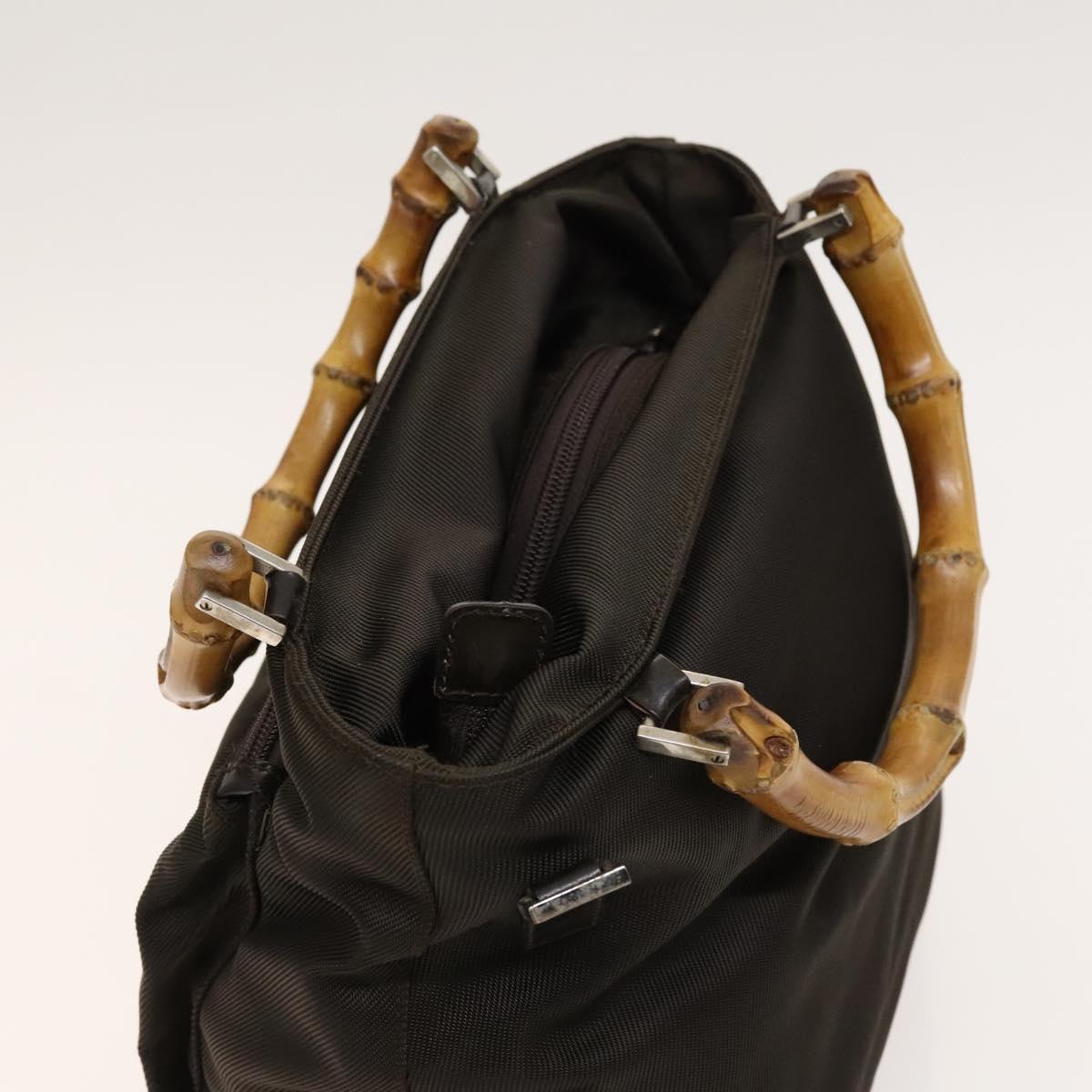GUCCI Bamboo Hand Bag Nylon 2way Brown Silver 002 2058 0508 5 Auth bs27506