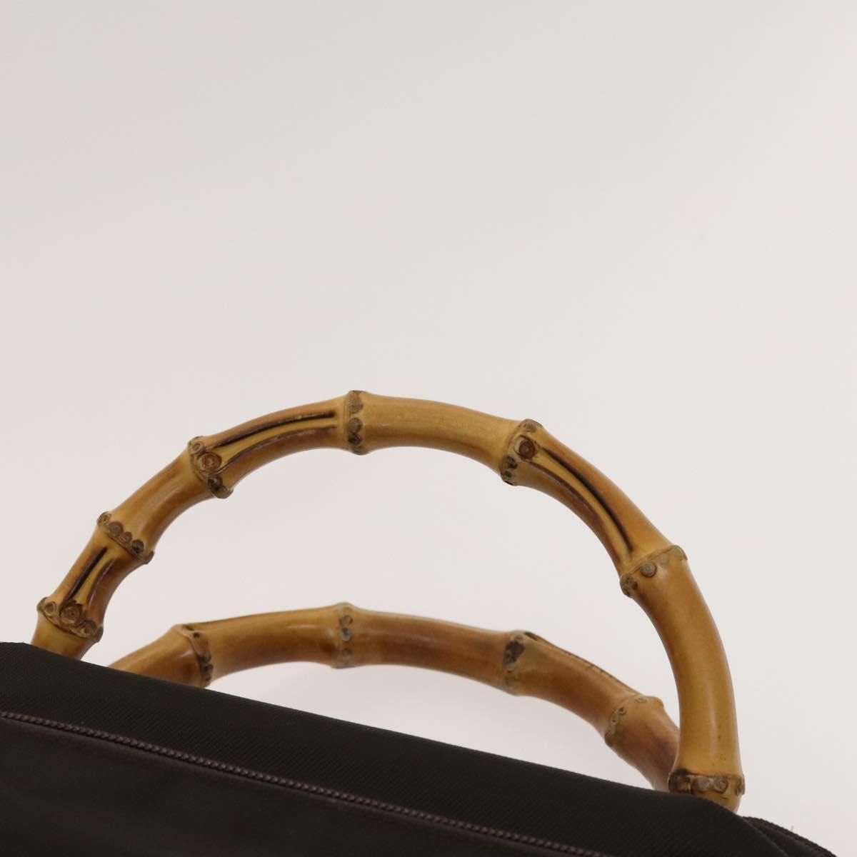 GUCCI Bamboo Hand Bag Nylon 2way Brown Silver 002 2058 0508 5 Auth bs27506