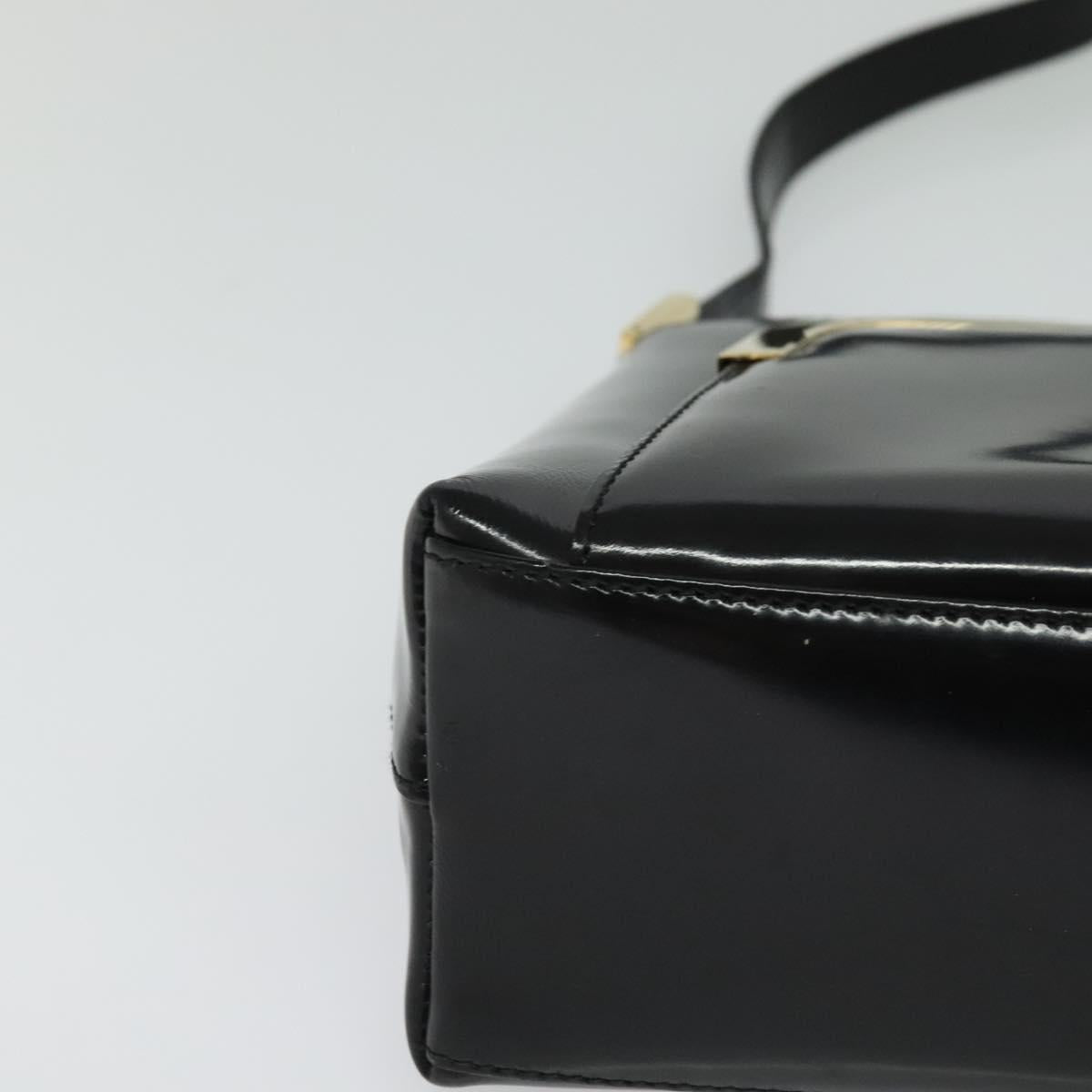 GUCCI Shoulder Bag Enamel Black Gold Auth bs27509