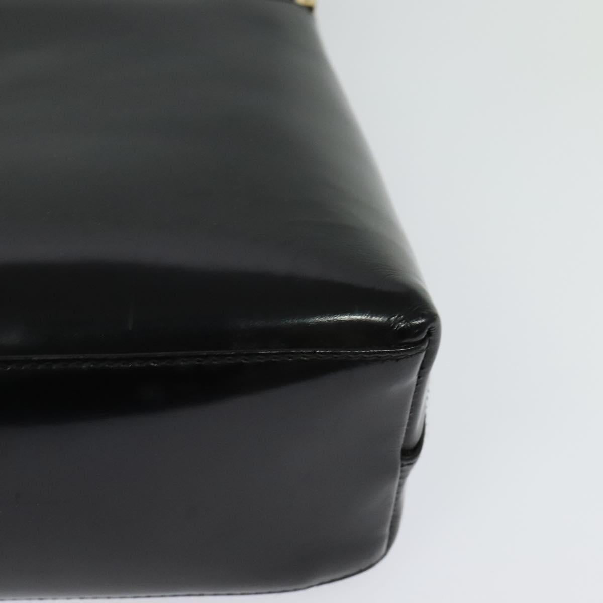 GUCCI Shoulder Bag Enamel Black Gold Auth bs27509