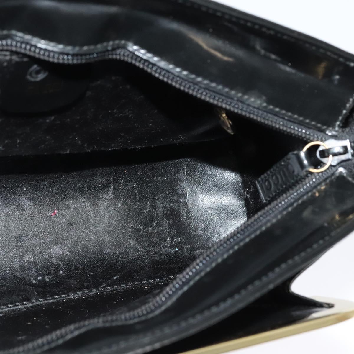 GUCCI Shoulder Bag Enamel Black Gold Auth bs27509