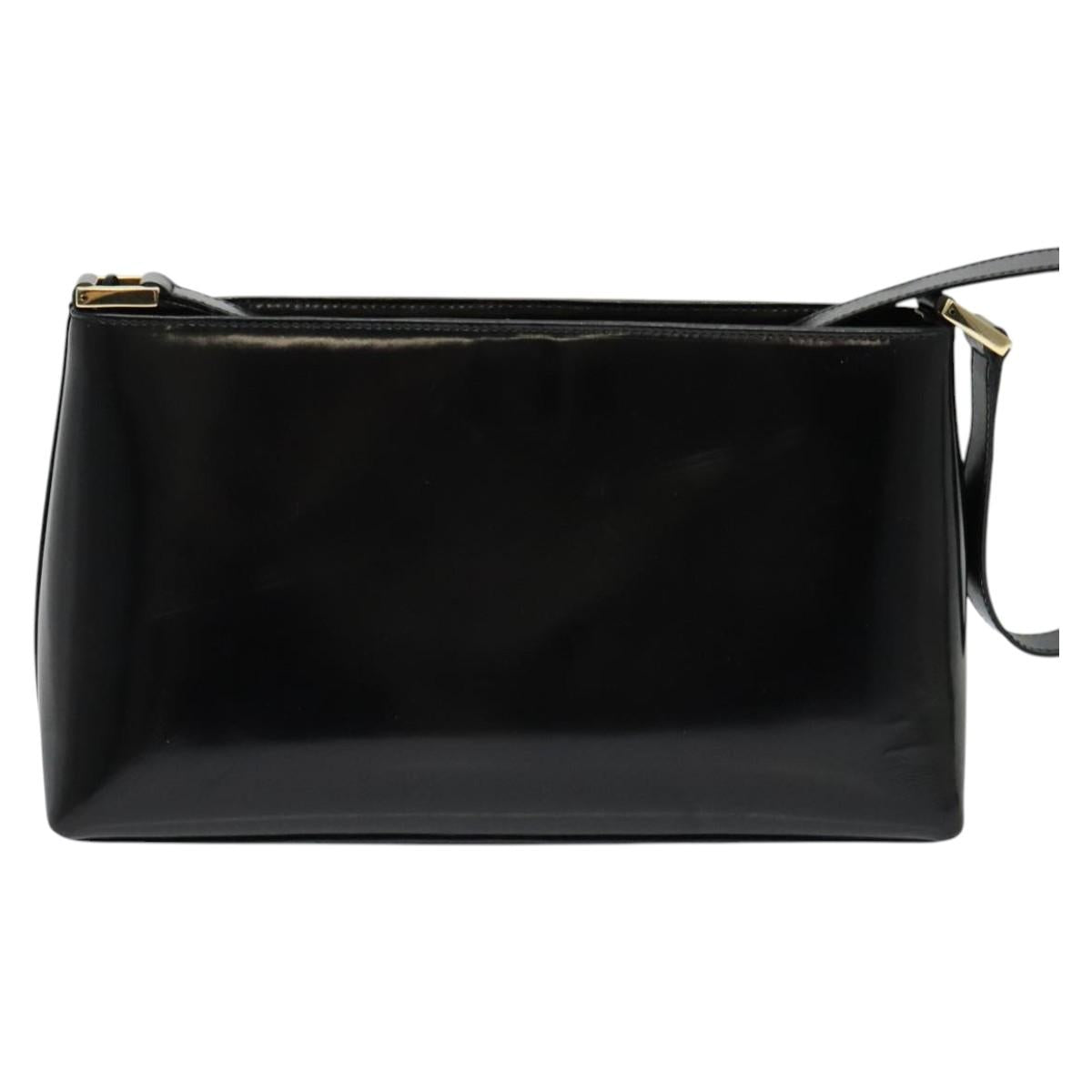 GUCCI Shoulder Bag Enamel Black Gold Auth bs27509